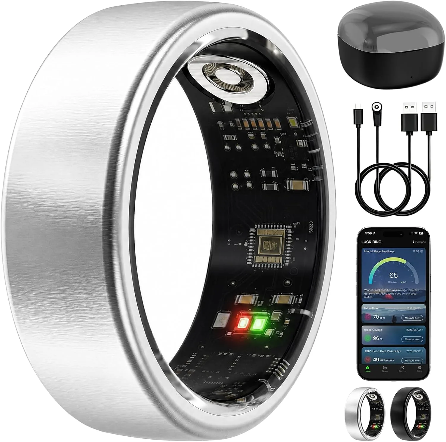 Smart Ring for Women Men, Sleep Tracker, 12 Sports Modes, Size 9 Silver
