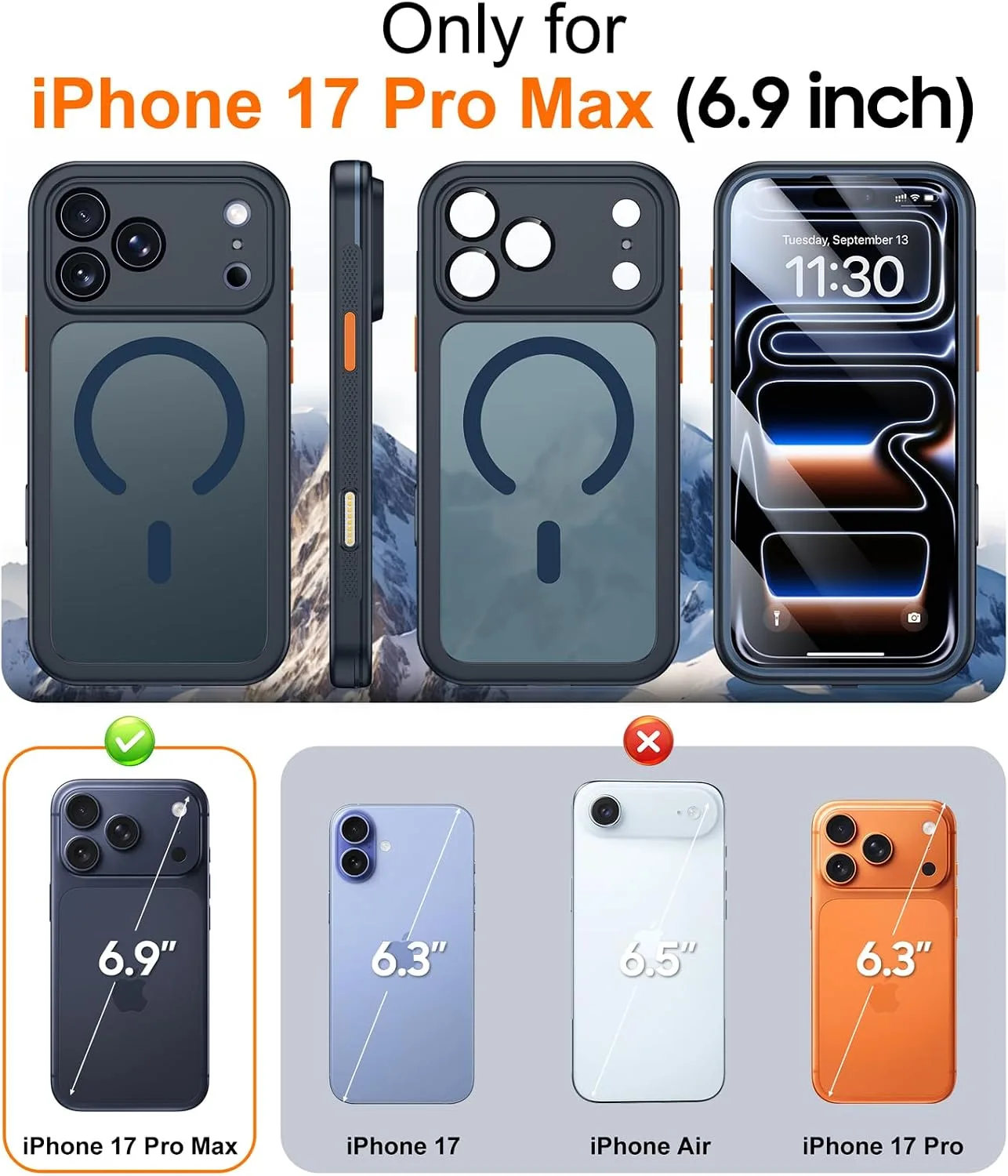 Red2Fire for iPhone 17 Pro Max Case with Built-in Screen Protector &Camera Protector, Compatible with MagSafe, Military Grade Drop Proof, Full-Body Bumper Shockproof Dustproof Phone Cover 6.9" Blue