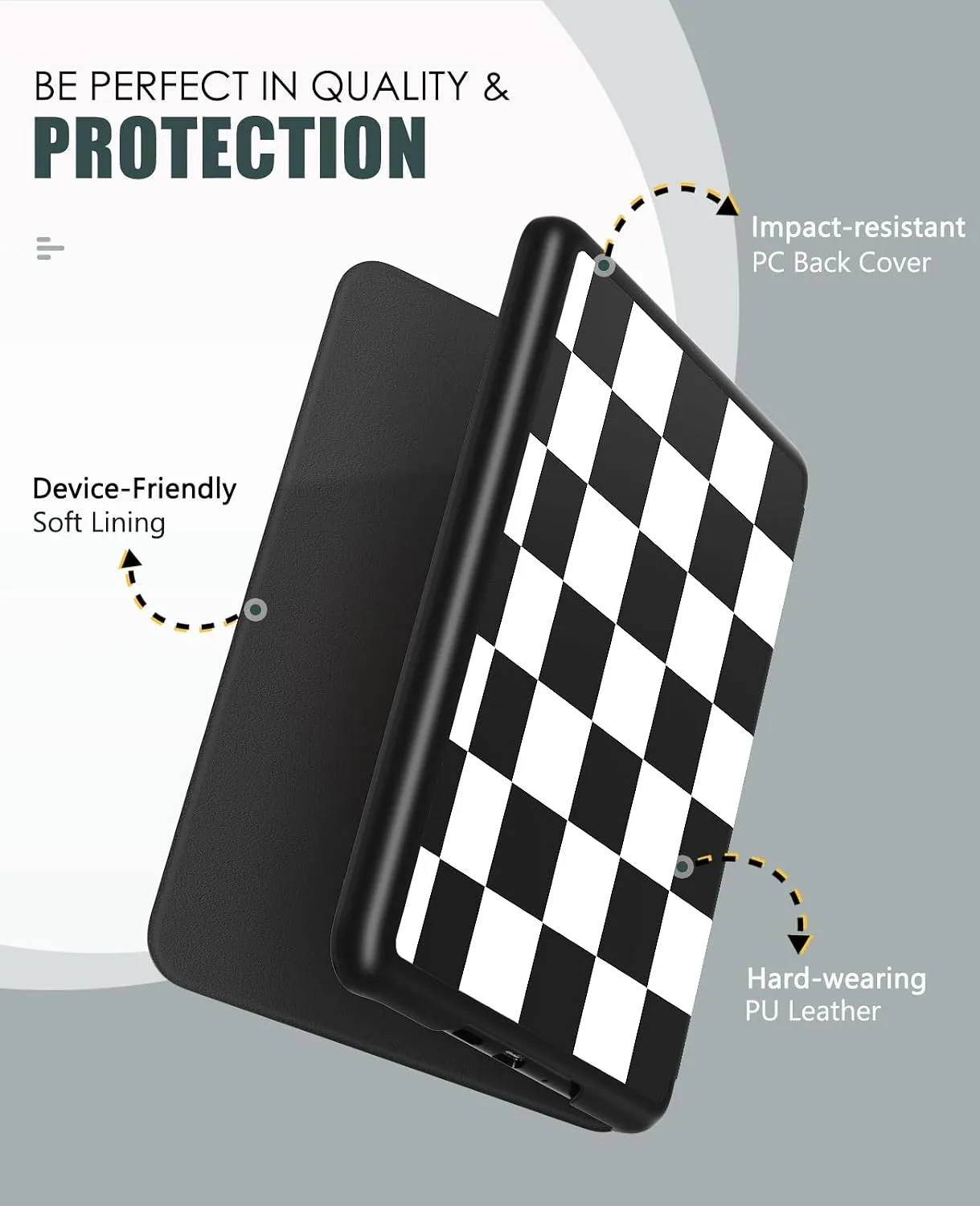 MoKo Case for 7" Kindle Paperwhite 12th Gen&Colorsoft 2024, Black Plaid