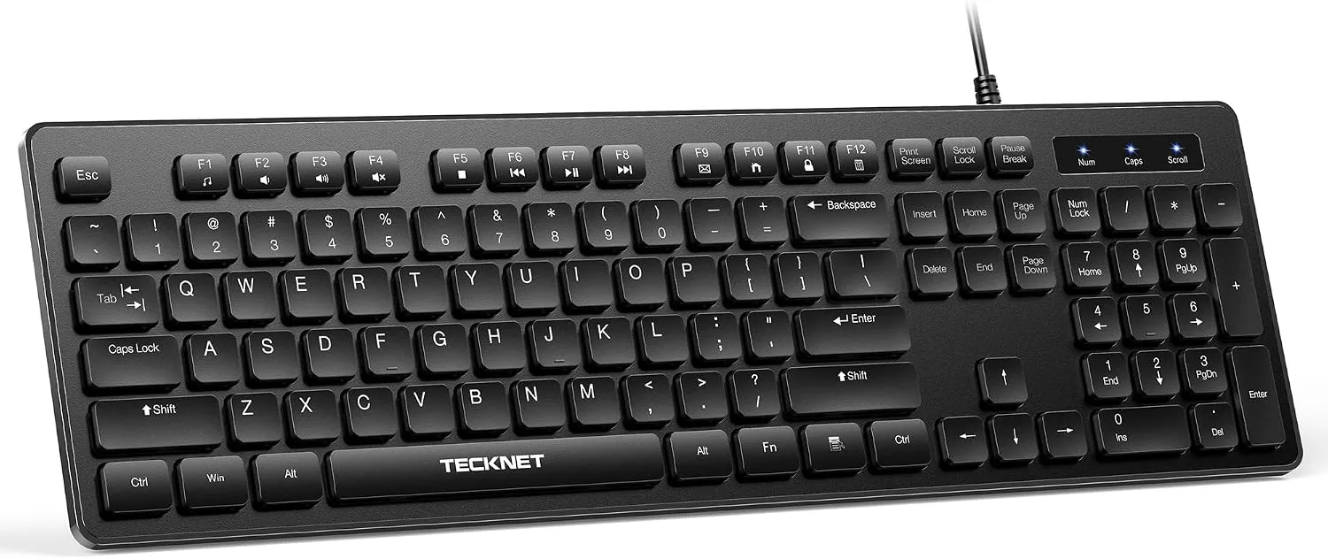 TECKNET Wired Keyboard, Silent Typing, Full-Size Layout, Black