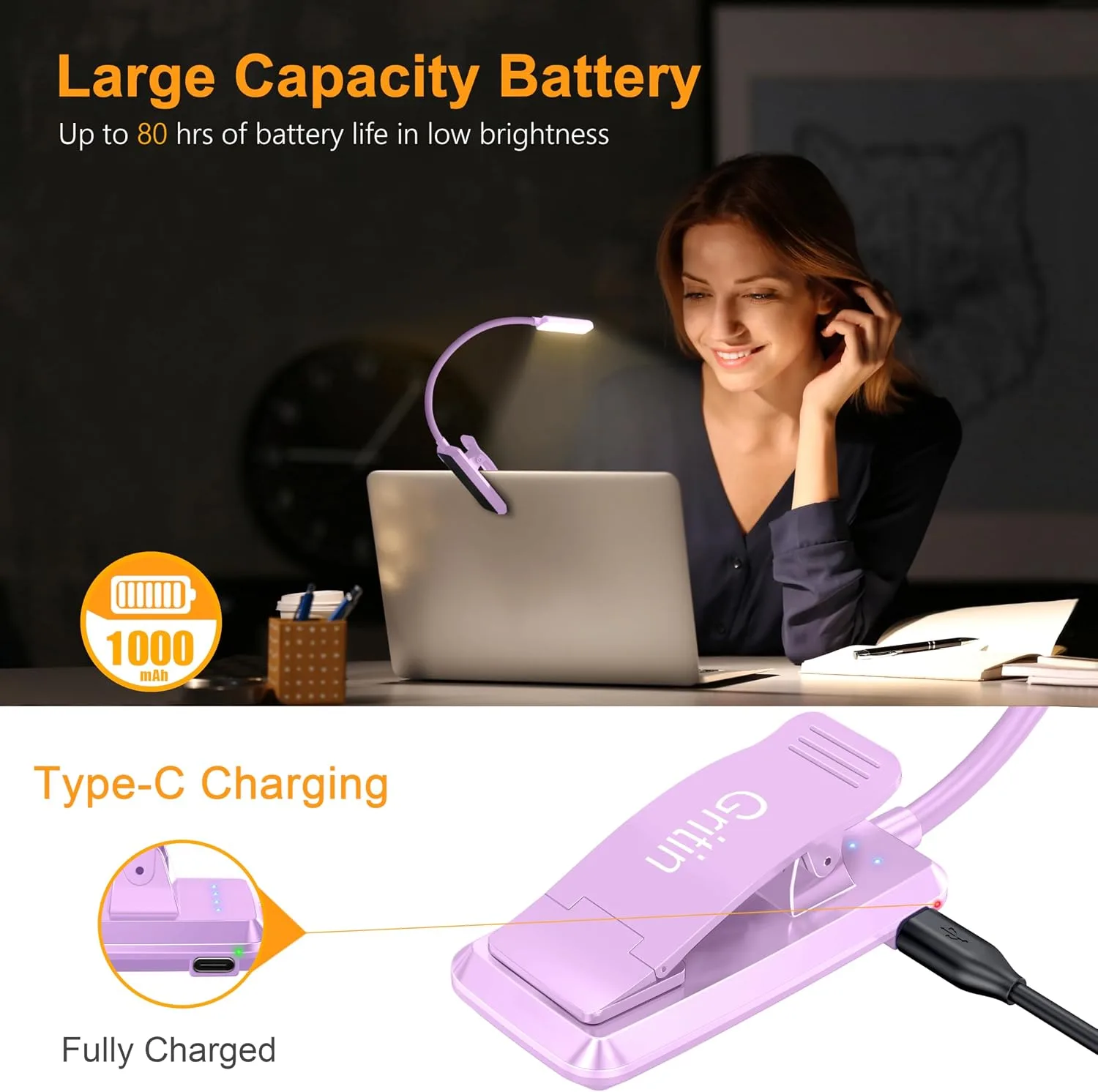 Gritin 9 LED Rechargeable Book Light for Reading in Bed