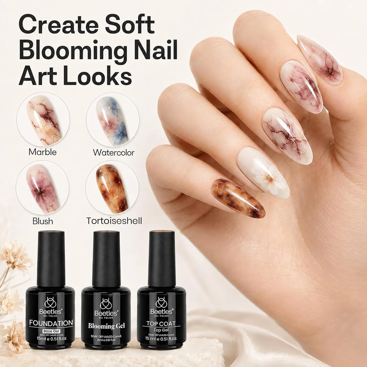 Beetles Blooming Gel & Top Base Coat Set 3PCS 15ML