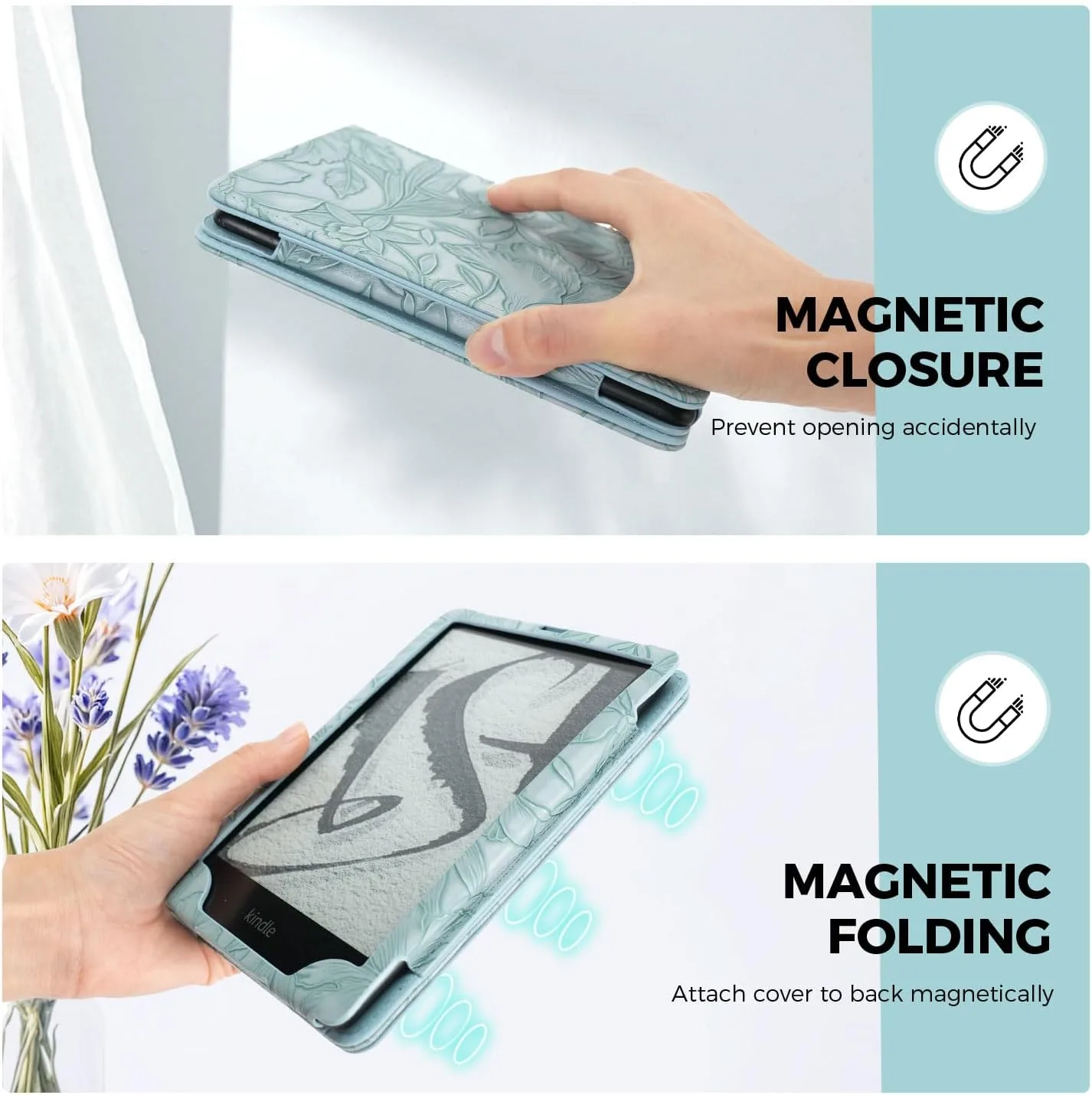 EJU 7"/6.8" Blue Embossed Case for Kindle Paperwhite 11th/12th Gen