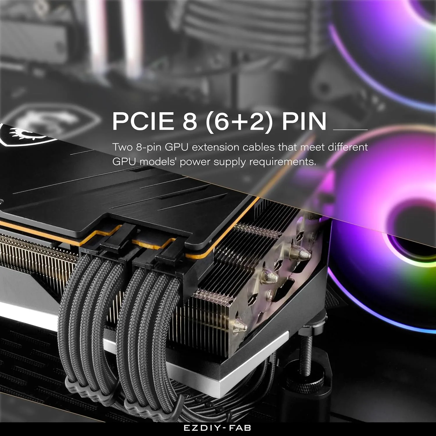 EZDIY-FAB PSU Cable Extension Kit, 18AWG, ATX/EPS/PCIe, 30cm, Carbon