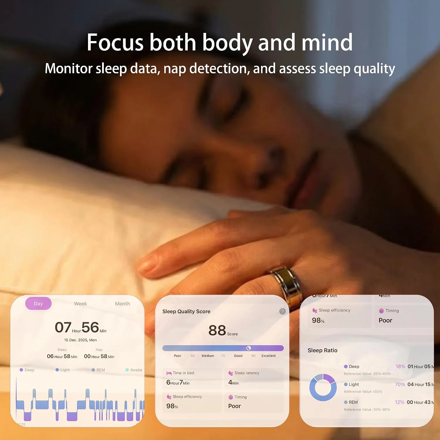 Smart Ring 1.0,Titanium Fitness Tracker for Men/Women, Matte Gold 7