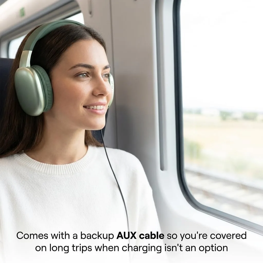 iJoy Ultra Wireless Over-Ear Bluetooth Headphones with Mic, 10H Playtime, Bluetooth Headset with Backup Wire & SD Slot, Wireless Headphones for Work, School & Gym (Green)