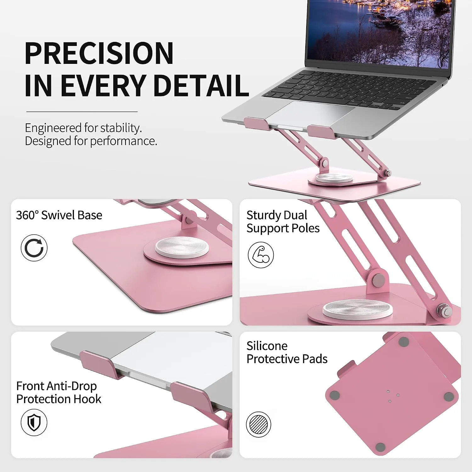 ALASHI 360° Rotating Laptop Stand, Multi-Angle, 10-17", Pink