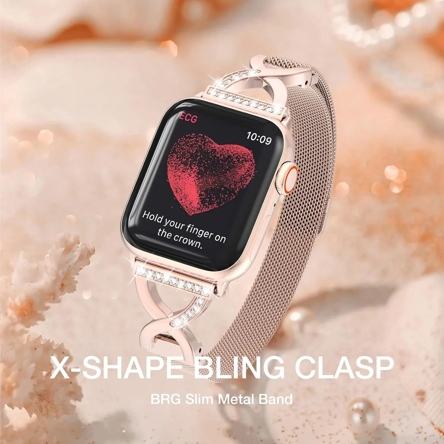 Thin Mesh Loop with X-Shape Clasp Compatible with Apple Watch Bands Women