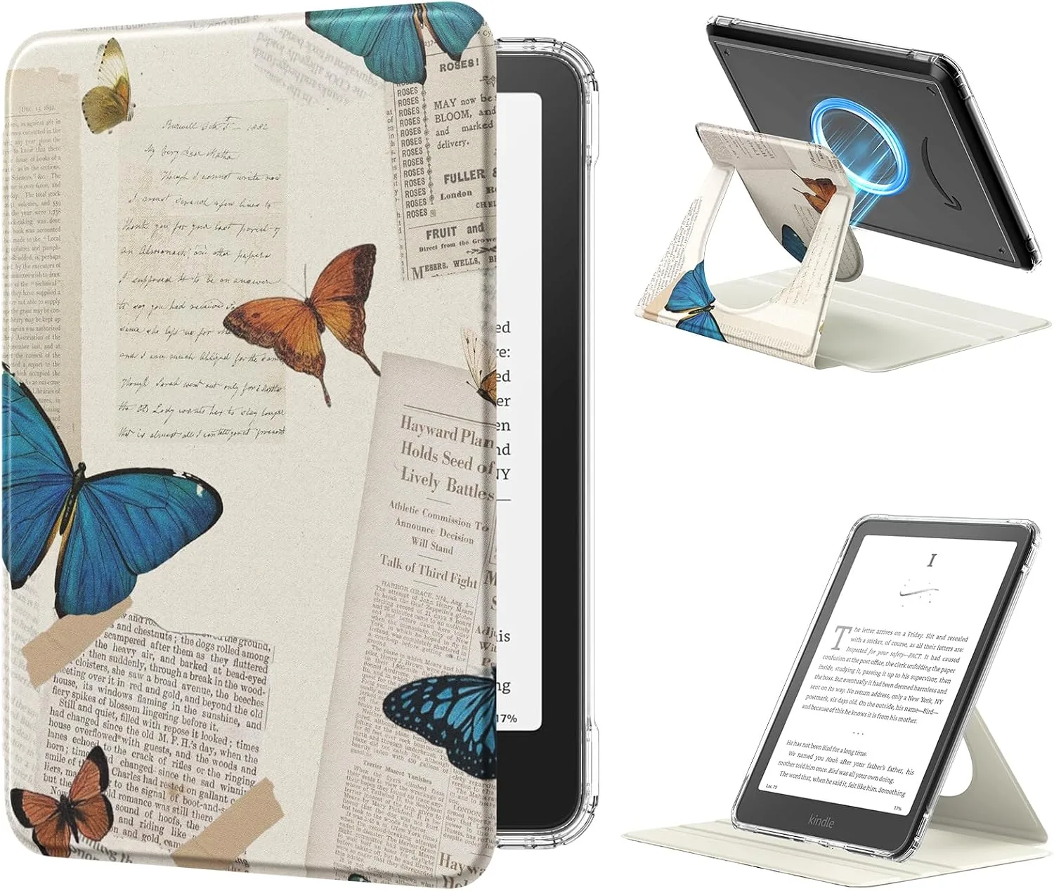 Estuche MoKo 360° Rotativo Desmontable para eBook Reader 7" Retro Mariposa