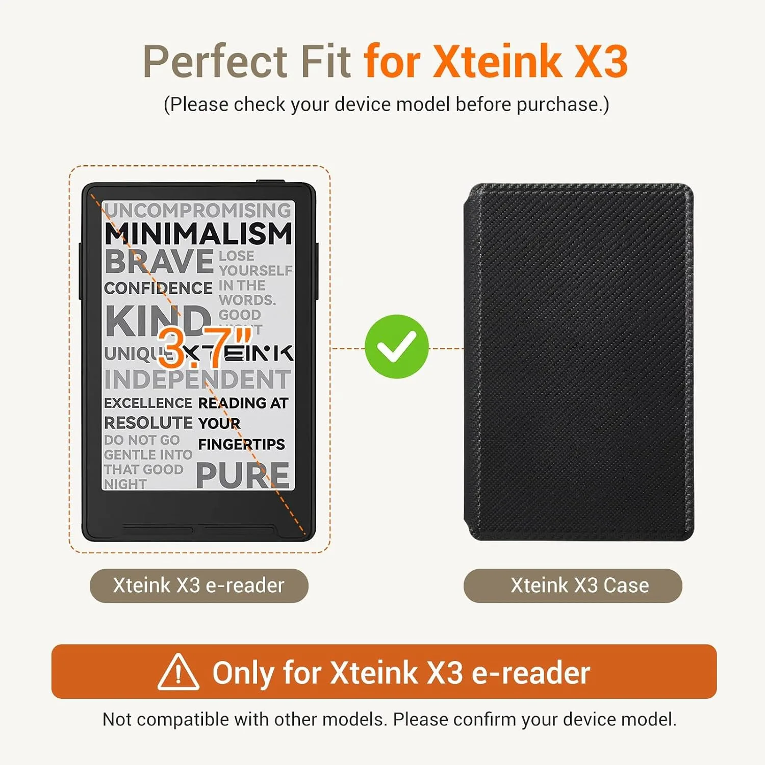 CoBak Magnetic Case for XTEINK X3 eBook Reader, 3.7" Ultra-Lightweight PU Leather Cover(Carbon Fiber Black)