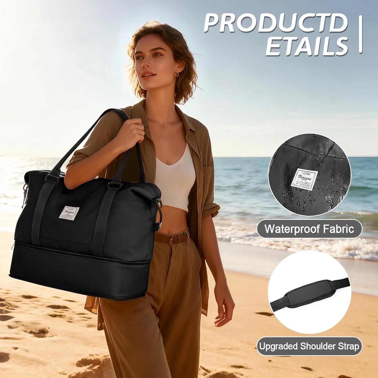 VECAVE Travel Duffel Weekender Bag Women Tote Carry On Bags With Shoe Compartment