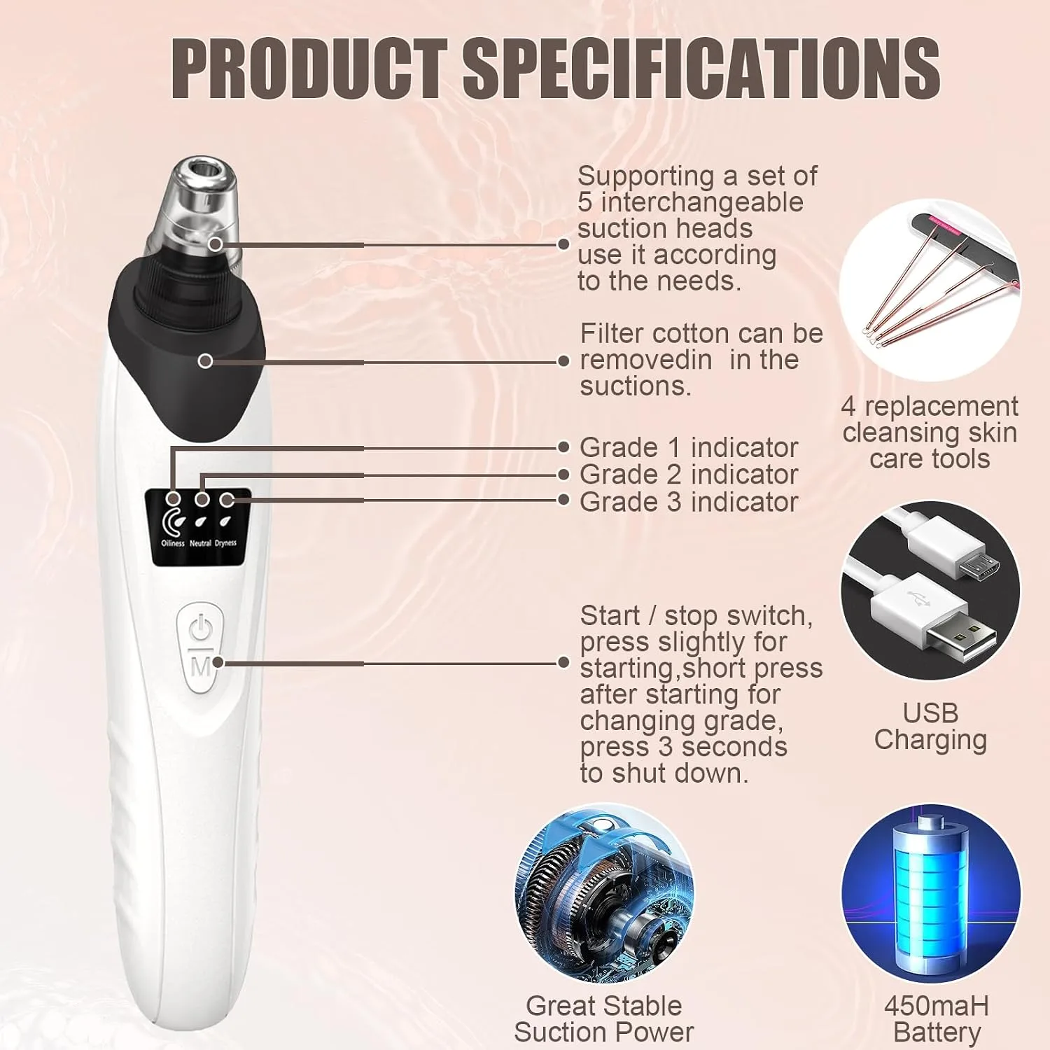 Blackhead Remover Pore Vacuum,Facial Pore Cleaner Blackhead Vacuum (Black)