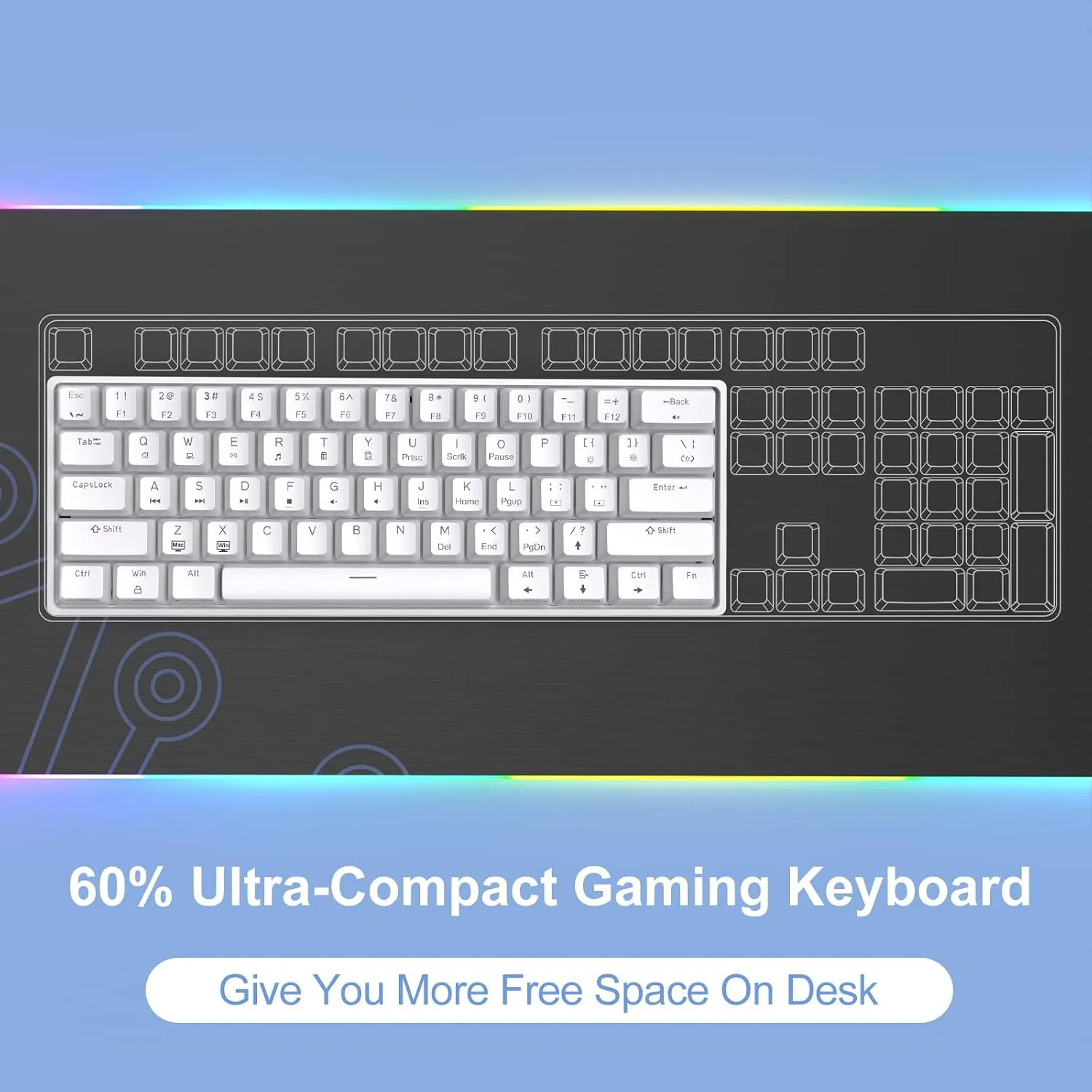 DIERYA 60% Mechanical Keyboard, DK61se Wired Gaming Keyboard with Blue Switches, LED Backlit Ultra-Compact 61 Keys Mini Office Keyboard for Windows Laptop PC Gamer Typist（White）