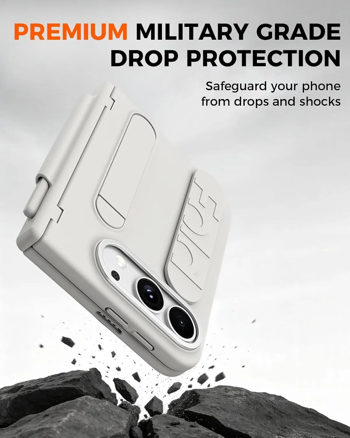 NINKI Stylus for iPhone Duo Case with Pen Holder & Hinge Protection, Built-in Wristband with Hidden Kickstand, Thin Full Body Screen Protective Phone Case for iPhone Duo Cover with Stand Womens White