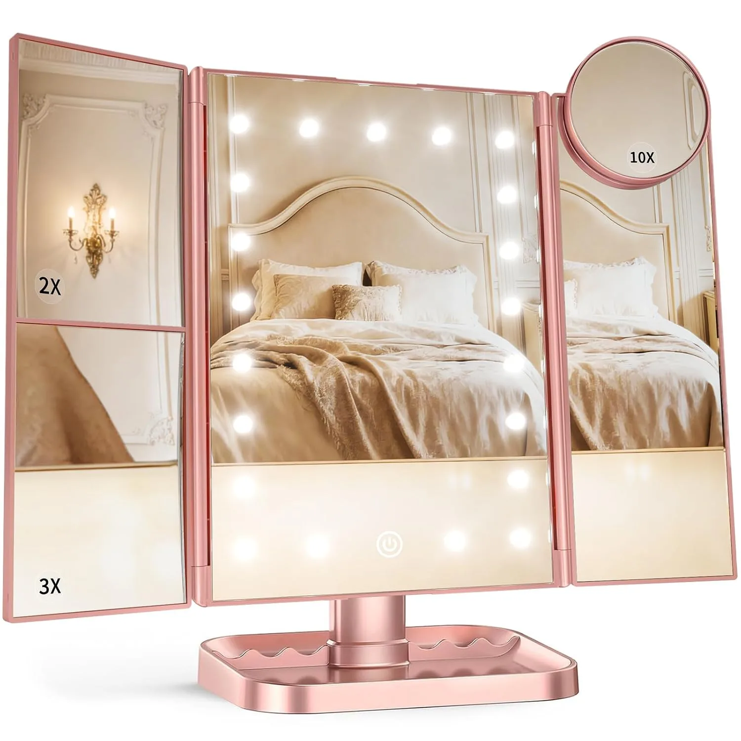HUONUL 2X/3X/10X Magnifying Vanity Mirror with Light, Trifold Makeup Mirror
