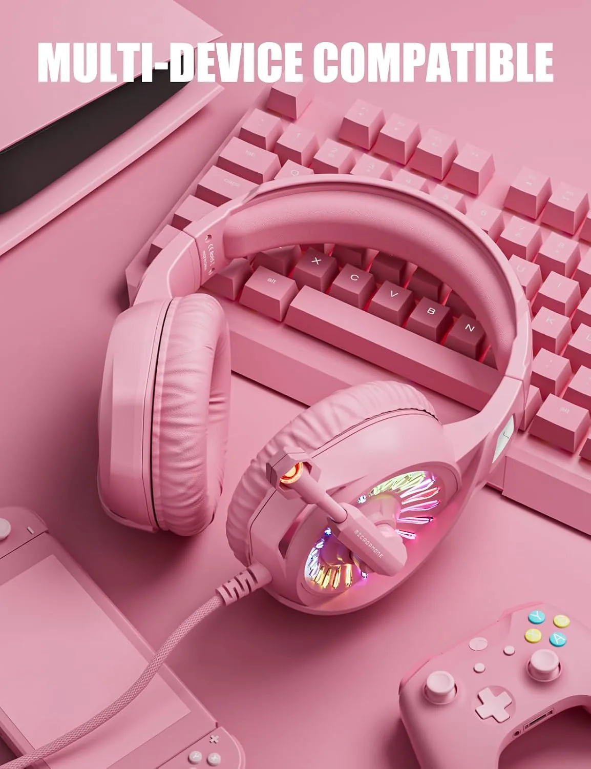 ZIUMIER Wired Pink Gaming Headset for PC, PS5, PS4, Xbox Series X|S