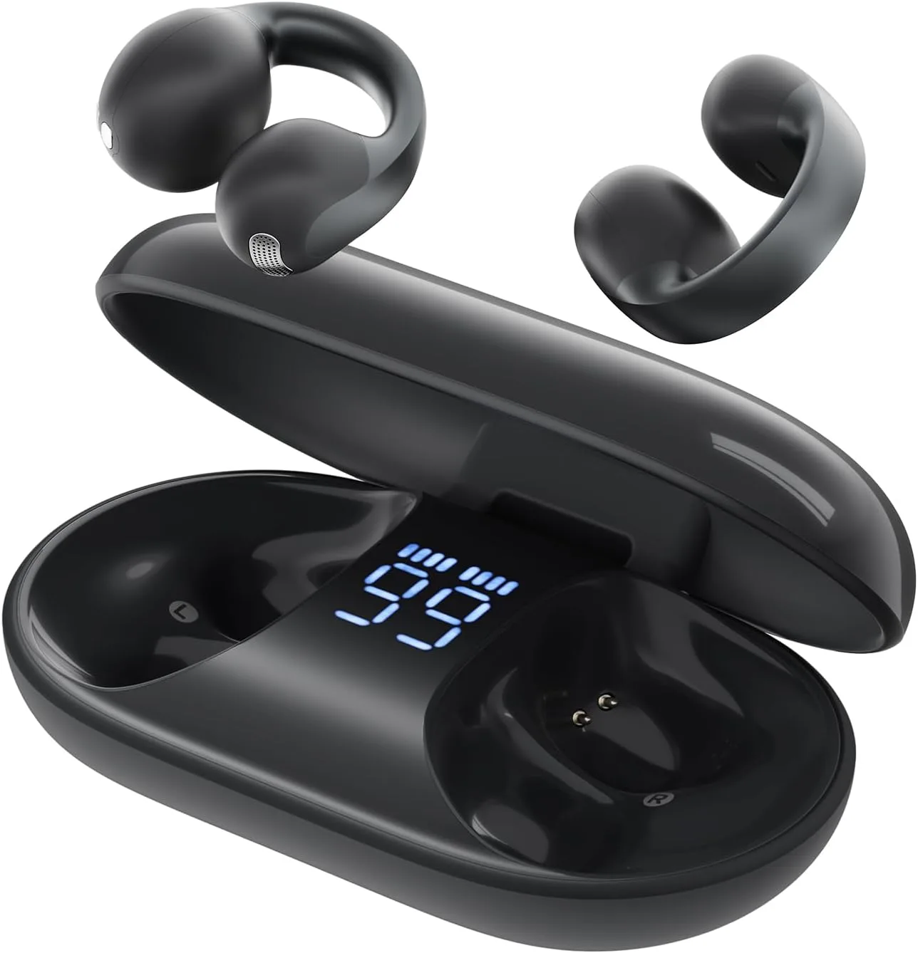 Open Ear Earbuds, Clip-On Design, Wireless Bluetooth 6.0 X7, Black