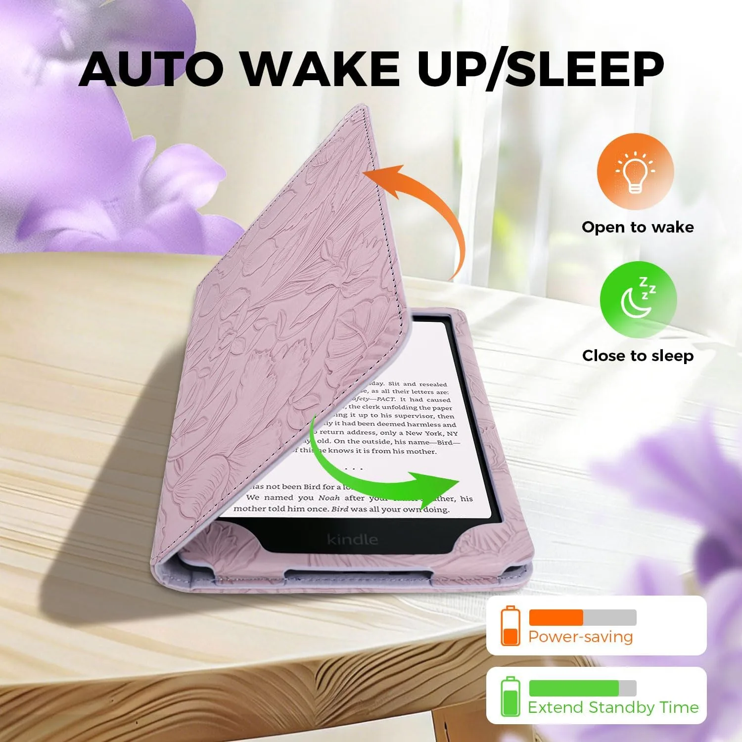 EJU Case for Kindle Paperwhite 11th/12th Gen, Lavender Book Cover Strap
