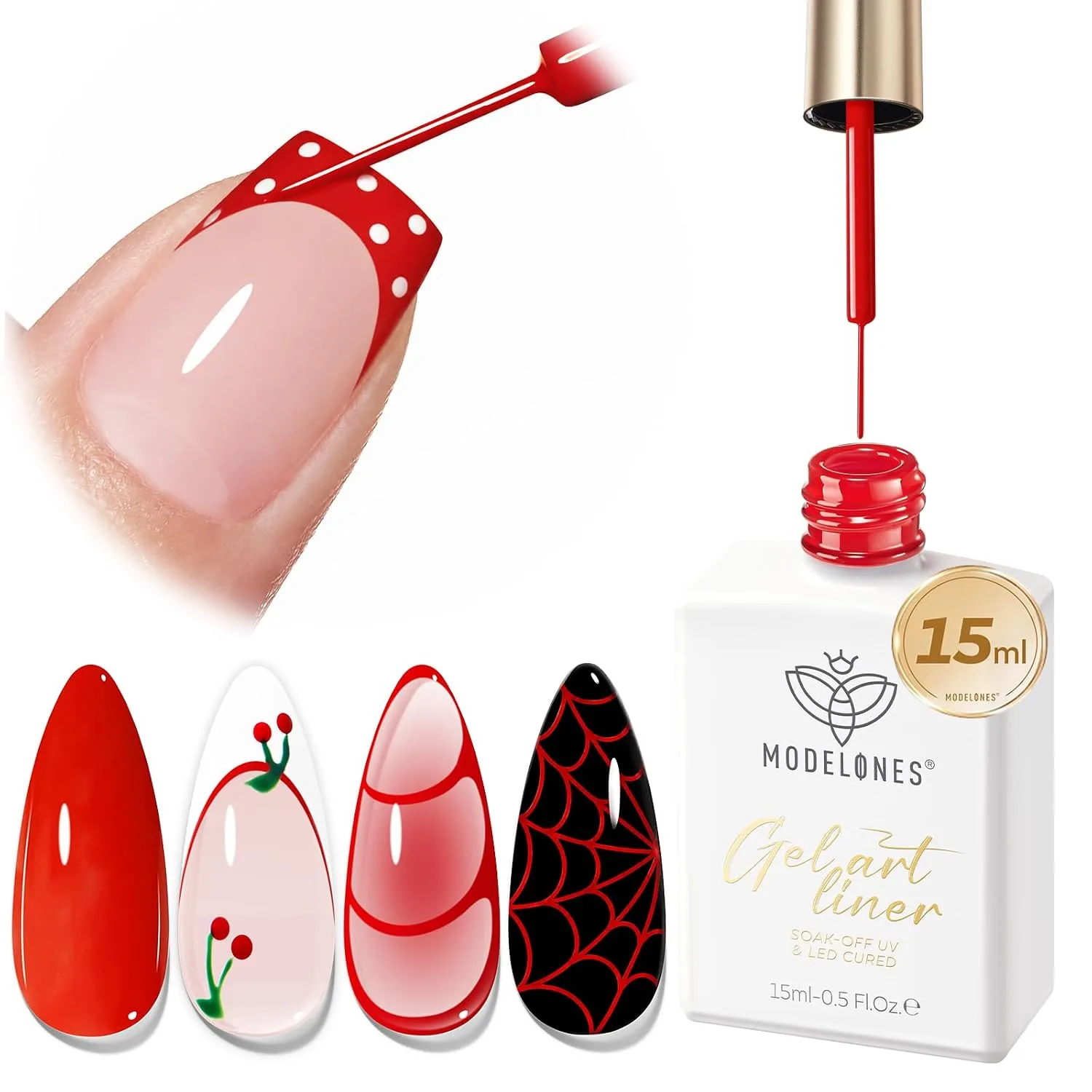 modelones Red French Tip Liner Gel Polish 15ml Built-in Fine Brush