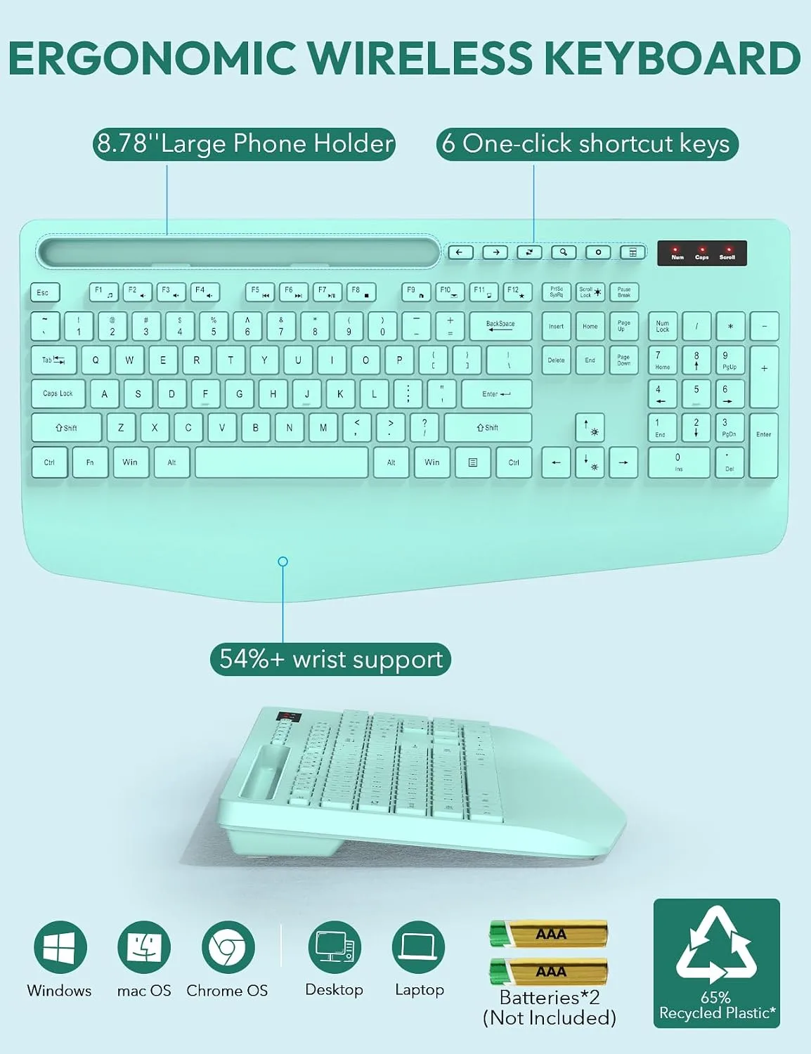 SABLUTE Wireless Keyboard and Mouse Combo, 2.4GHz, Ergonomic Wrist Rest