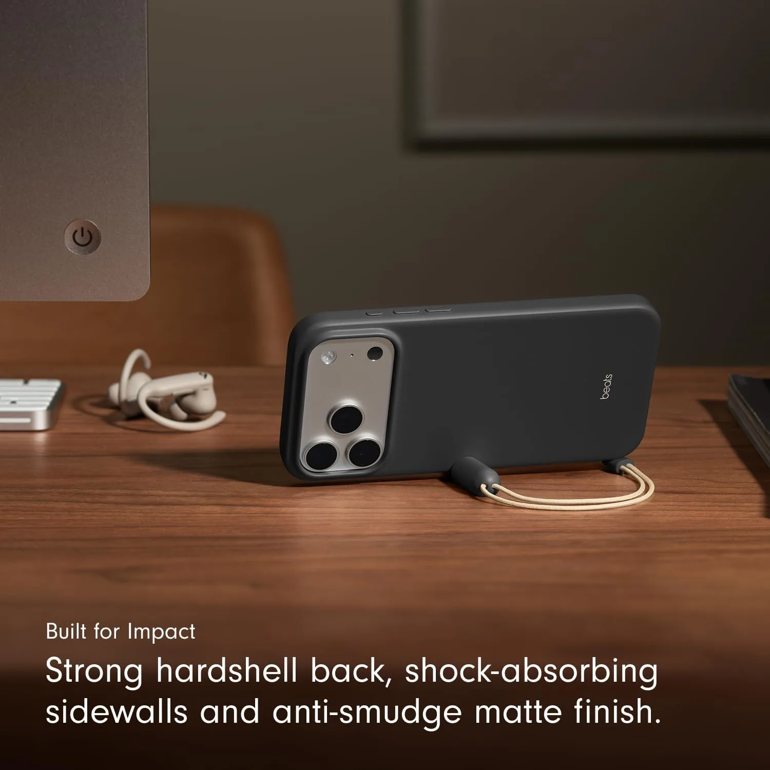 Beats iPhone 17 Pro Max Kickstand Case with MagSafe & Camera Control, Built in Stand & Lanyard, Matte Finish with Microfiber Lining – Granite Gray