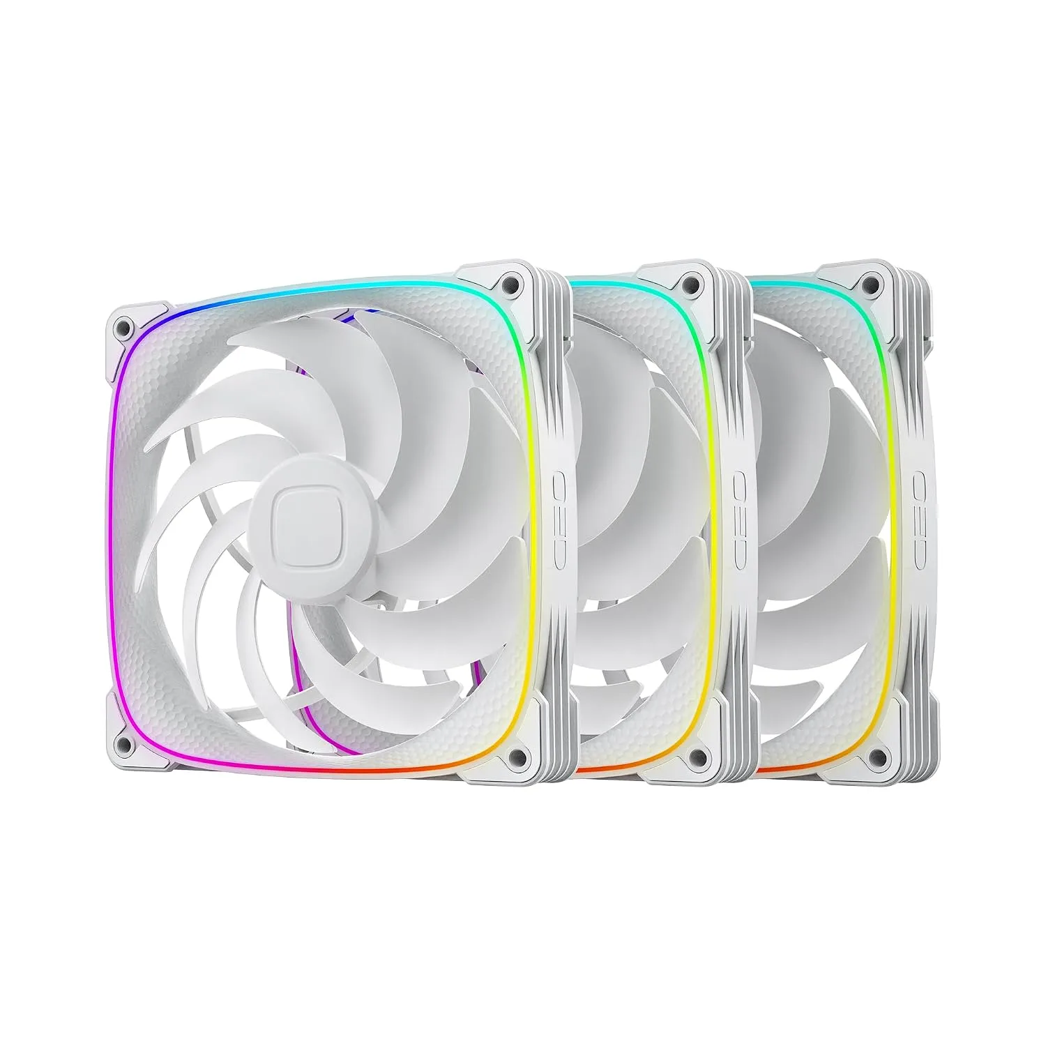 Geometric Future Squama 2503R Reverse Blade RGB PWM Fan - 140mm - 3 Pack – Performance & Silent Balance - Dual Lighting Loop - 5V 3pin addressable RGB - 4pin PWM - White(GEO-S2503RW-14T)
