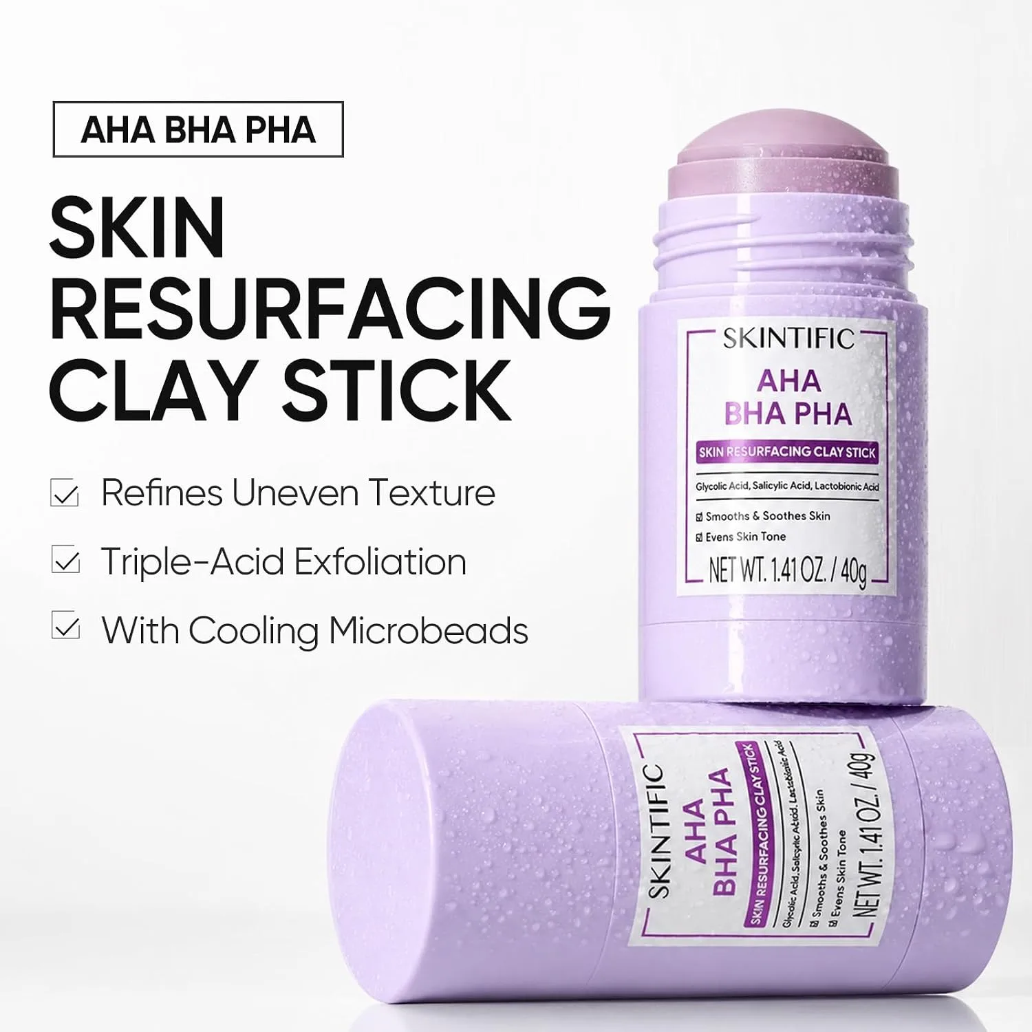 SKINTIFIC Exfoliating Clay Mask Stick with AHA BHA PHA & Glycolic Acid