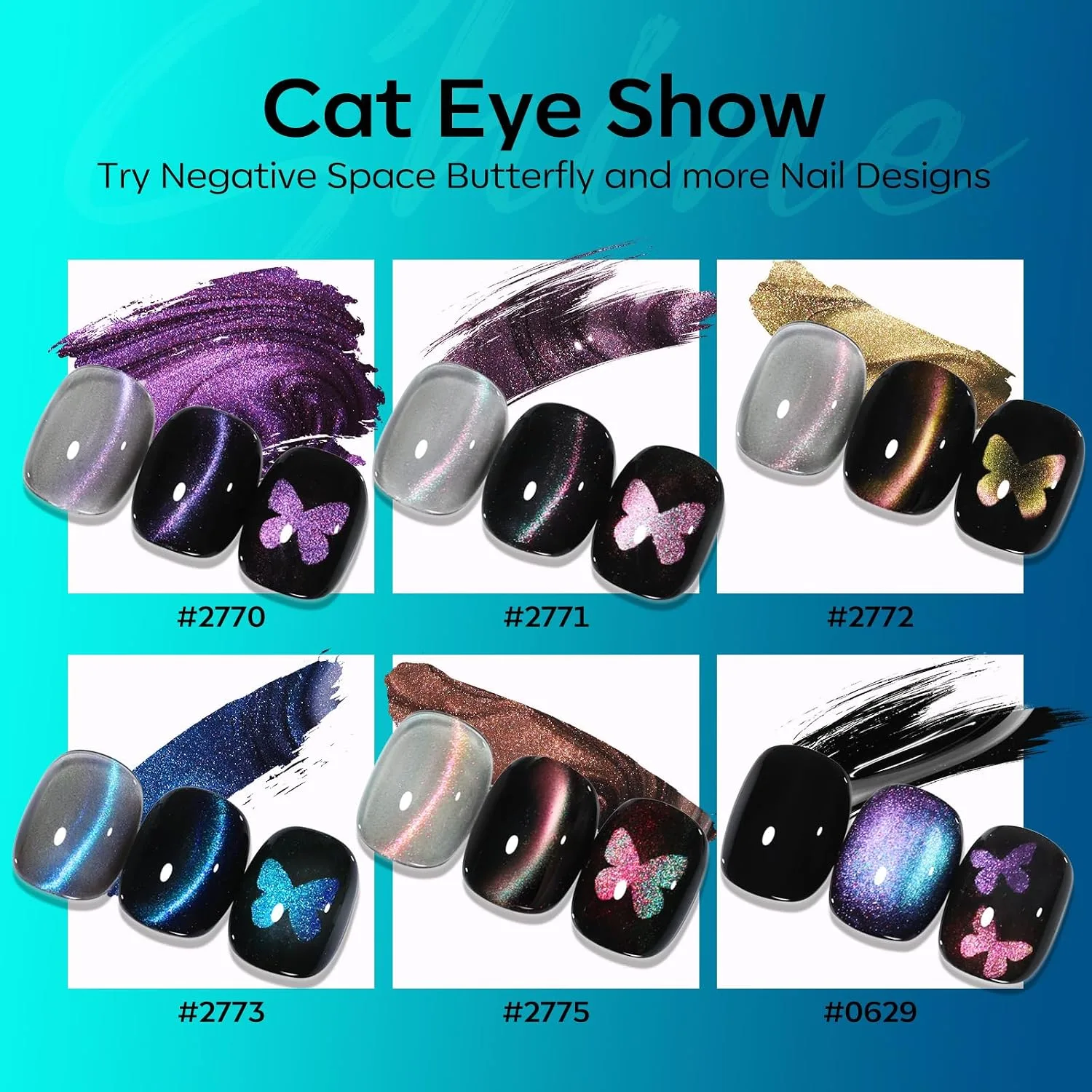 modelones Cat Eye Gel Nail Polish Set Glitter 6Colors Pink Blue Green