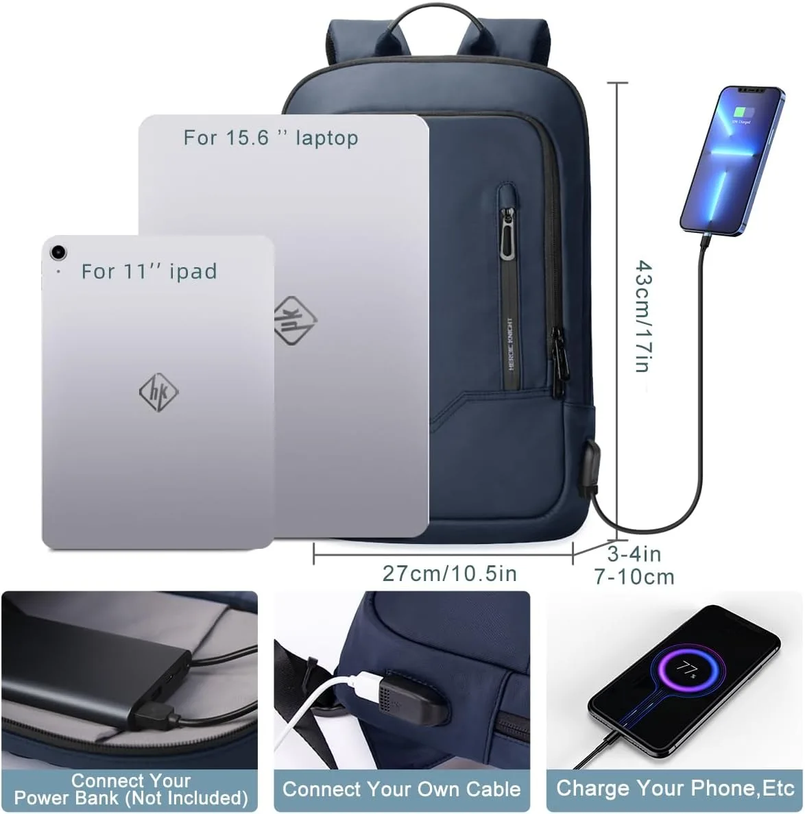 hk Backpack for Men, Business Slim Computer Bag for 15.6 Inch Laptop