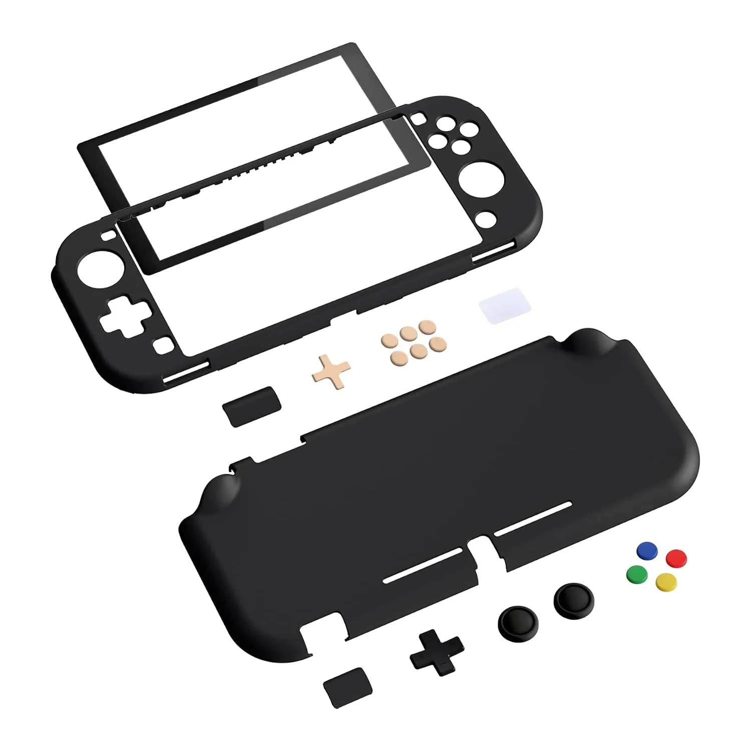 eXtremeRate PlayVital Black Protective Grip Case for Nintendo Switch Lite, Hard Cover Protector for Nintendo Switch Lite - Screen Protector & Thumb Grips & Buttons Caps Stickers Included