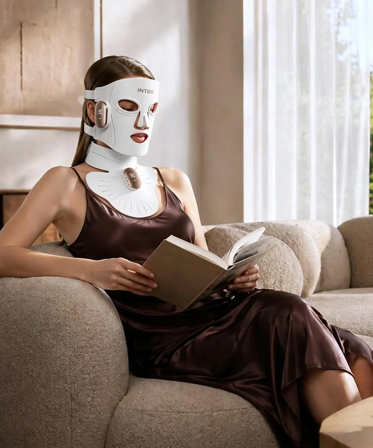 Red Light Therapy Mask for Face & Neck, 850nm NIR & 660nm Red LED, 4 Modes