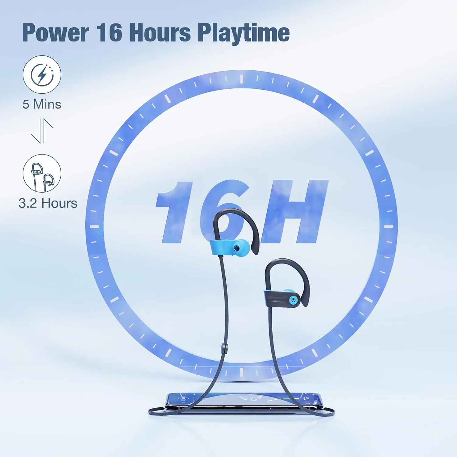 Boean Bluetooth Headphones, Bluetooth 5.3 Wireless Headphones with 16 Hours Playtime, Stereo Bass IPX7 Waterproof Over Ear Earphones AI Music Generation for Workout and Sports Running