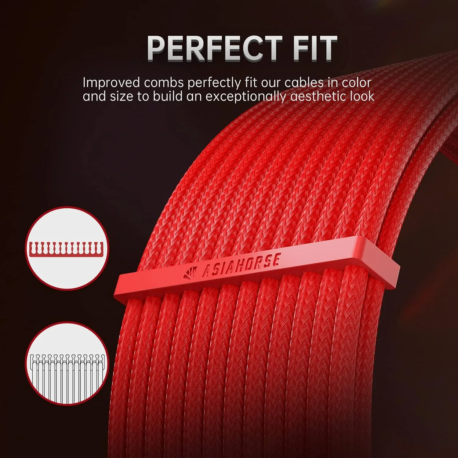 ASIAHORSE Power Supply Sleeved Cable, 16AWG PSU Cables Internal Power Supplies Extension Cables 1x24Pin/2x4+4 EPS/3x6+2 PCI-E, 30cm Length with Comb(Dual EPS Red)