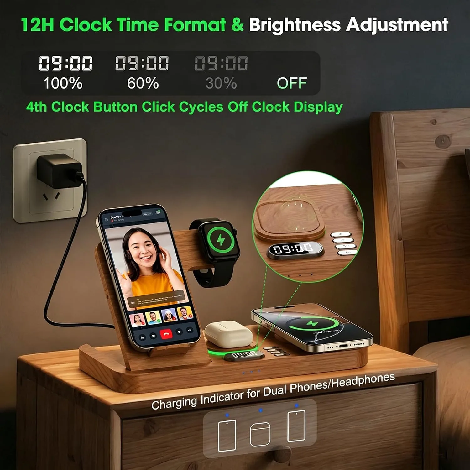 Dual Phone Foldable Wireless Charging Station for Apple, Couple&Family Use
