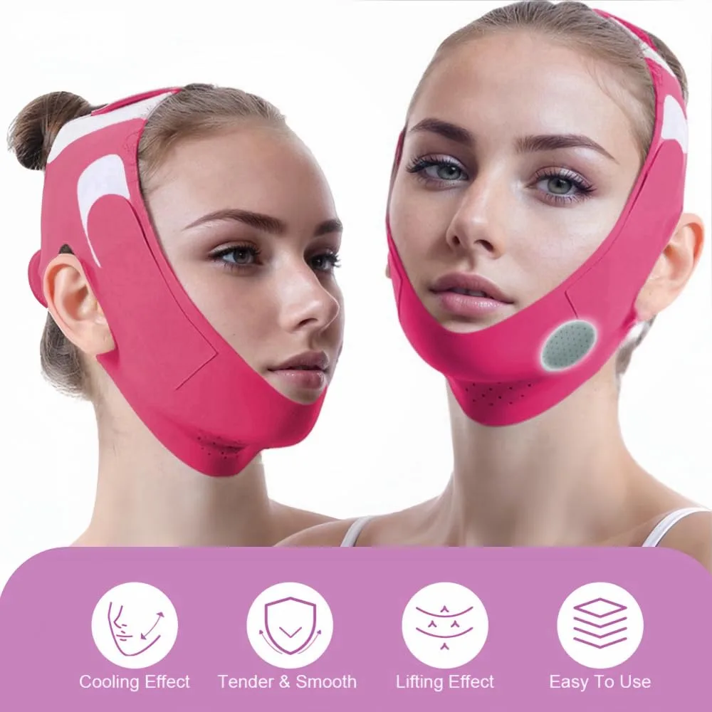 ROWMATE Graphene V-Line Mask Chin Up Mask V Shaped Face Mask Chin Strap for Sleeping,Jawline Shaper,Red,Medium
