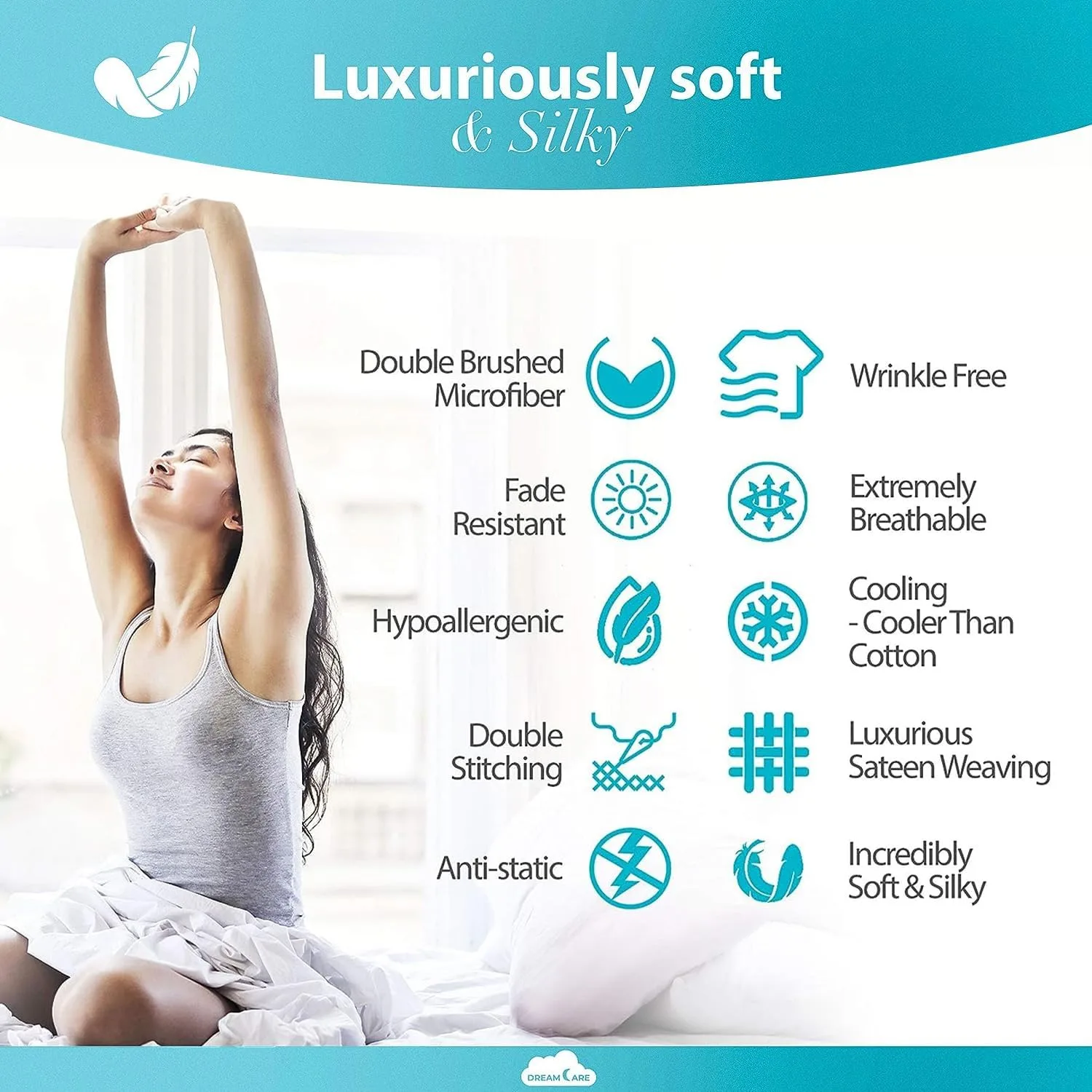 DREAMCARE King Size Sheets Set - 6 pcs Breathable Cooling Sheets King Size