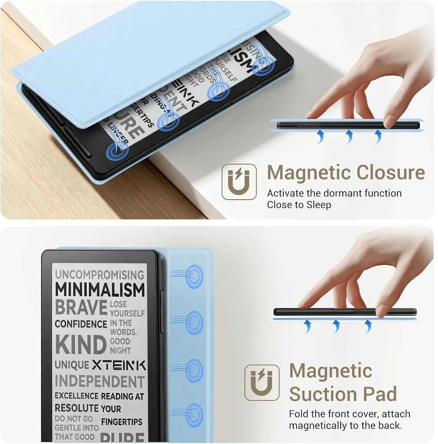 CoBak Magnetic Case for XTEINK X3 eBook Reader, 3.7" Ultra-Lightweight PU Leather Cover(Sky Blue)