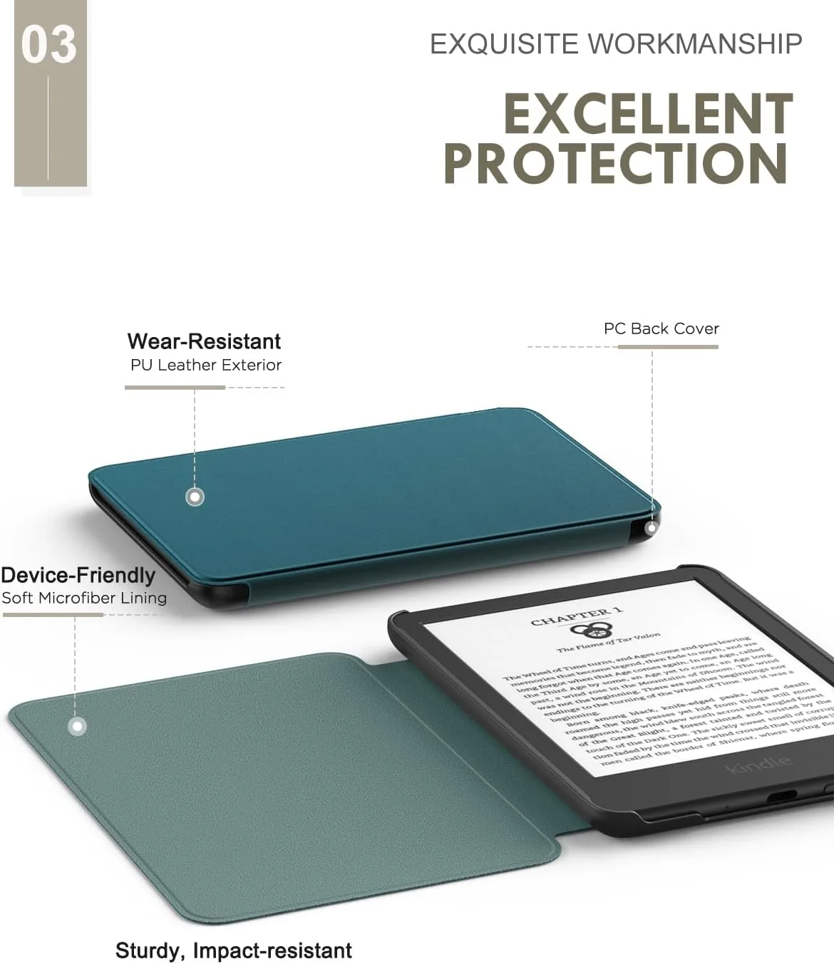 MoKo Case for 6" Amazon Kindle Basic 11th Gen 2024/2022,Blue-Green