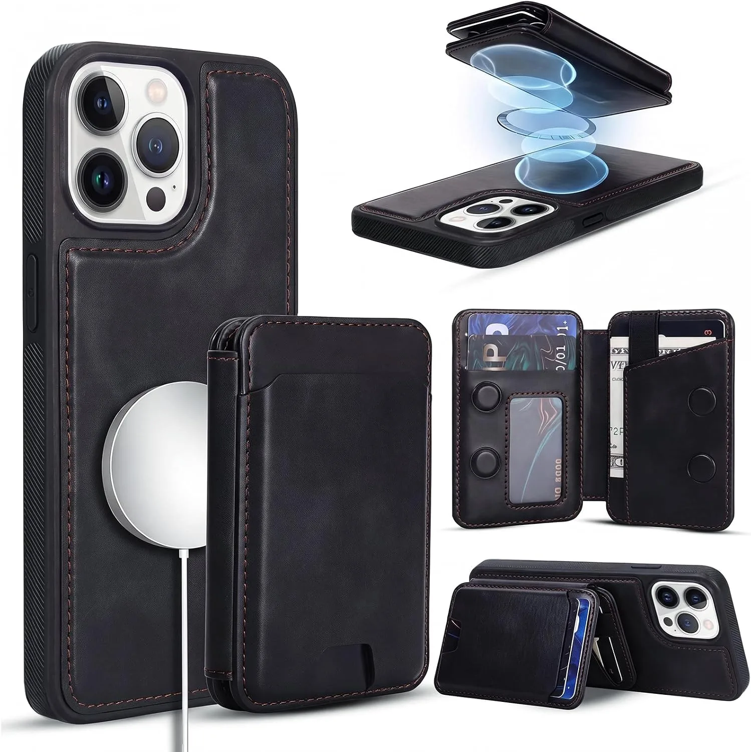 Funda con billetera magnética Asapdos para iPhone 12/12 Pro negra