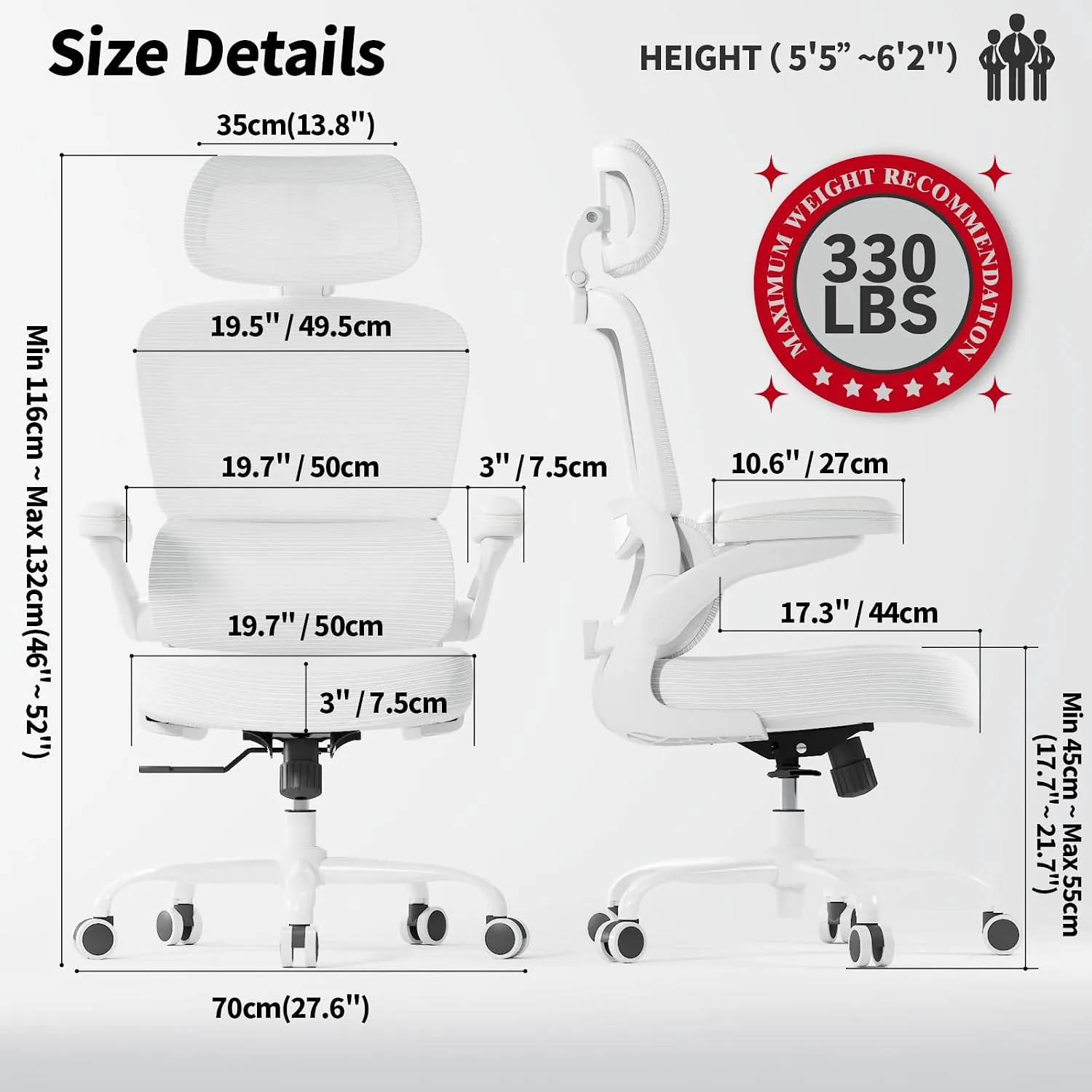 TRALT Office Chair Ergonomic Desk Chair with Lumbar Support White PU, 1