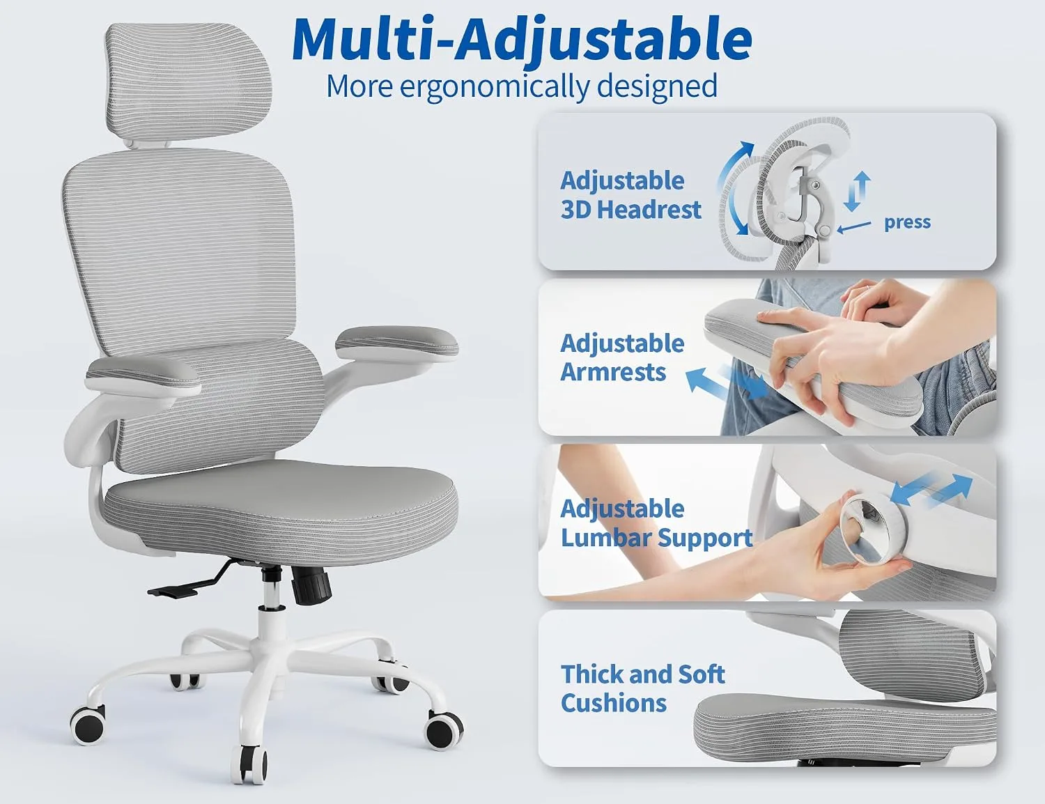 TRALT Office Chair Ergonomic Desk Chair with Lumbar Support Grey PU, 1