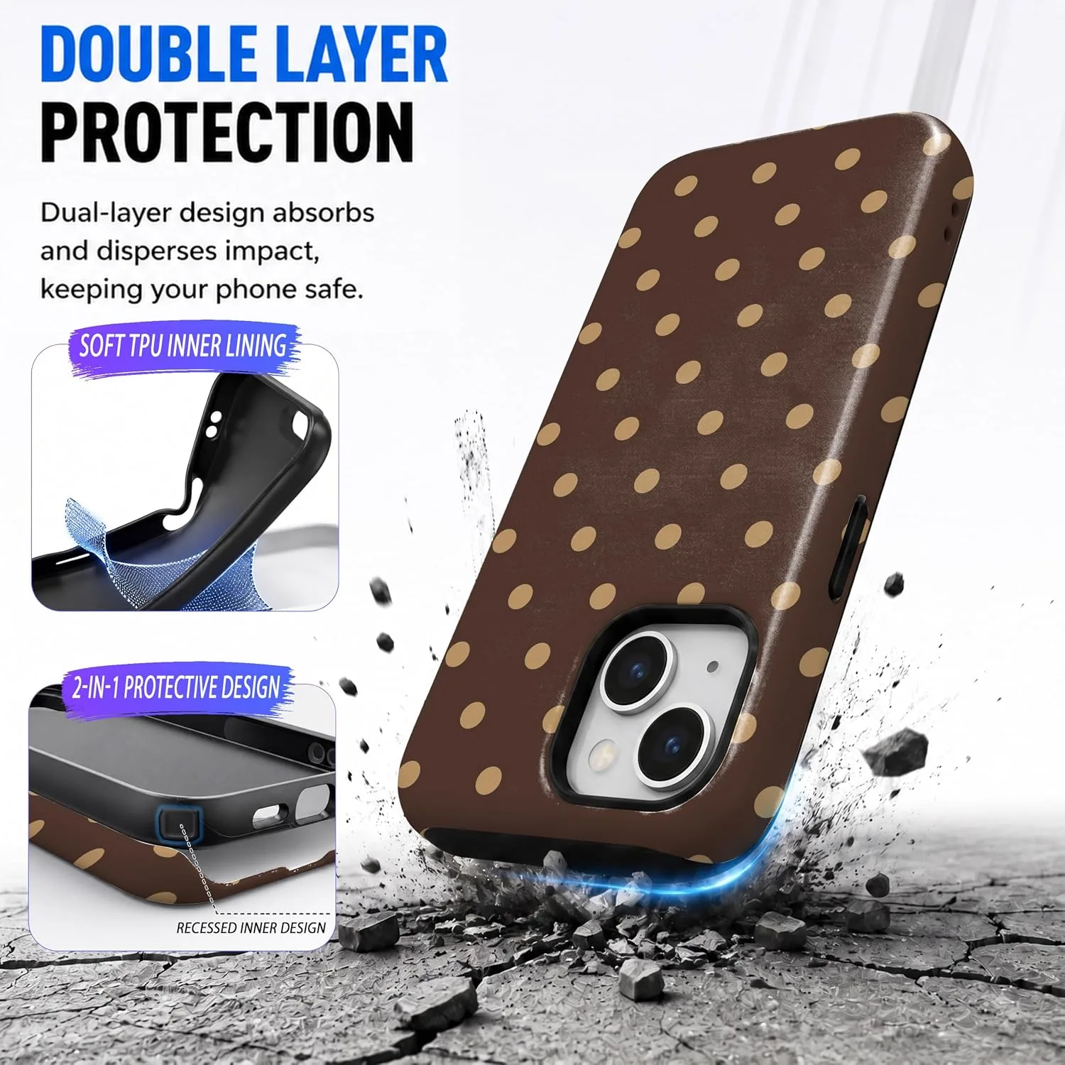 Magnetic for iPhone 15 Phone Case, Cute Brown & Cream Polka Dot