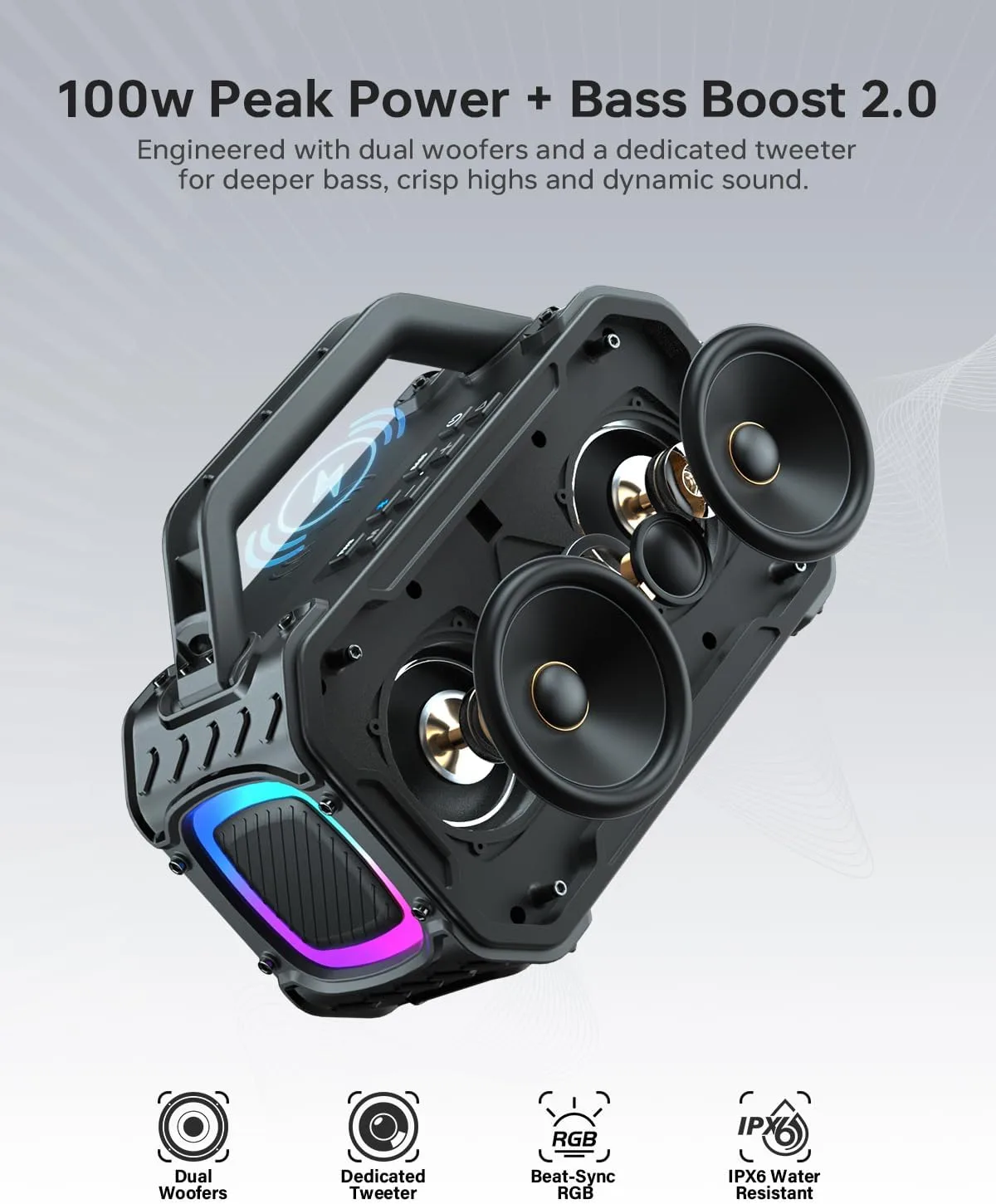 Energizer Outdoor Bluetooth Speakers, 100W Peak Portable Wireless Speaker