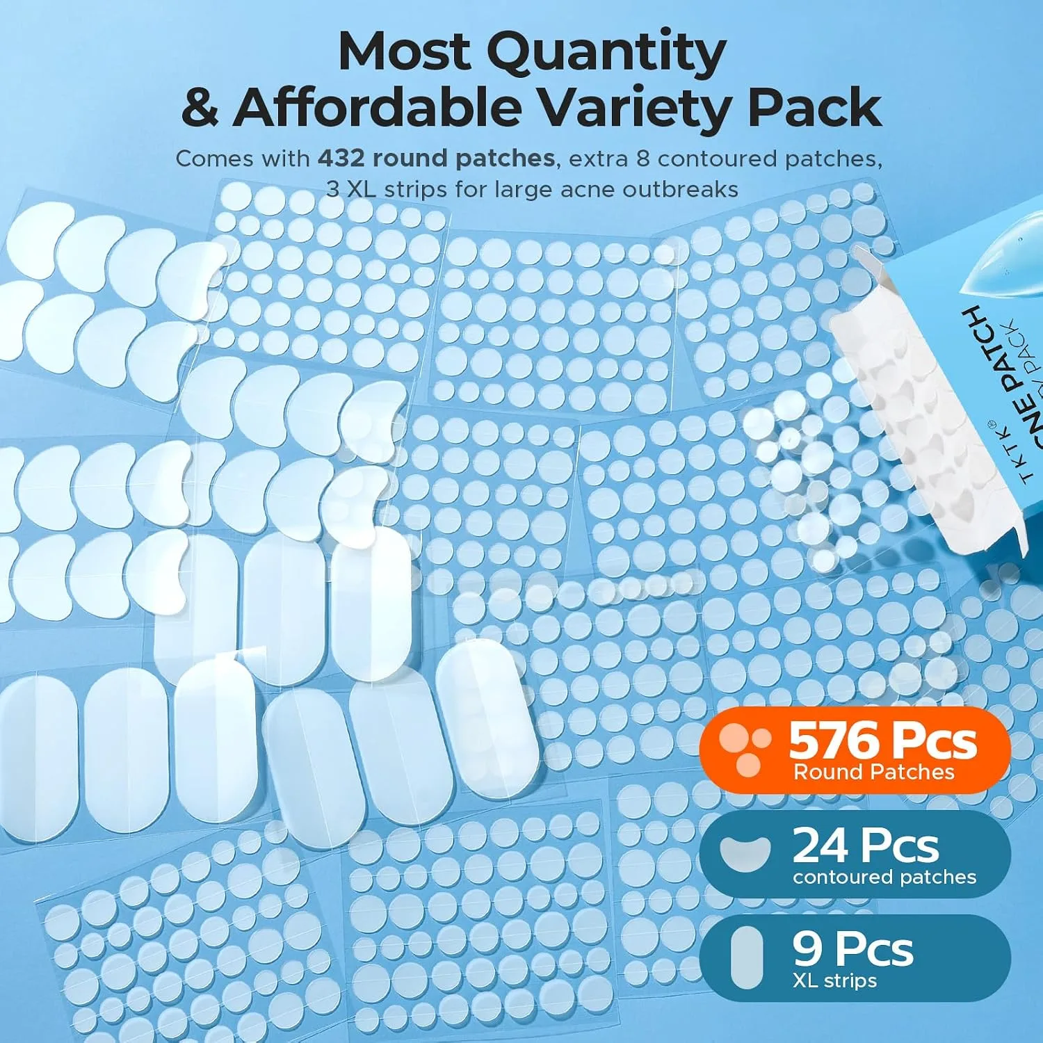 TKTK 609 Count Pimple Patches for Face, Hydrocolloid Acne Cover Patch Bulk
