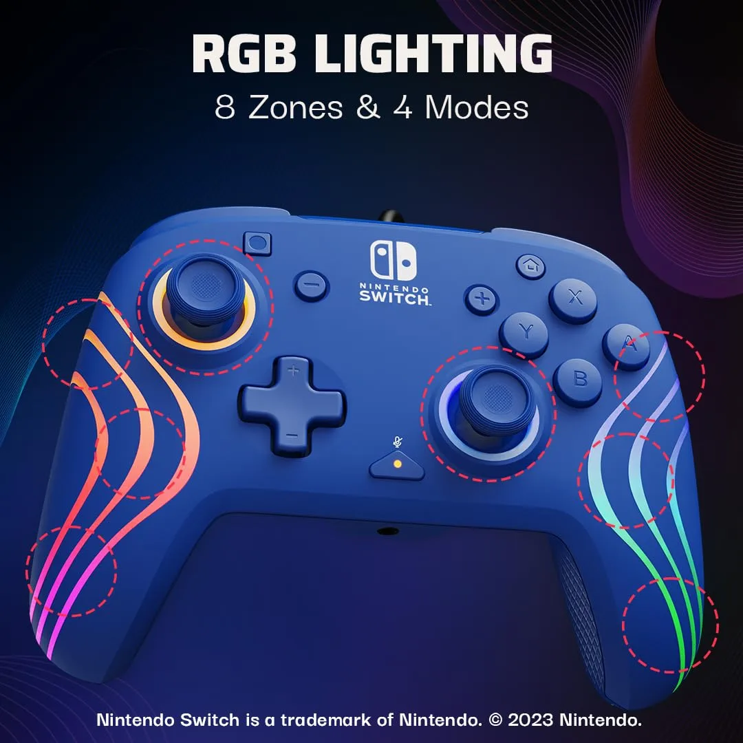 PDP Afterglow Wave Wired RGB Gaming Controller for Nintendo Switch 2, Lite