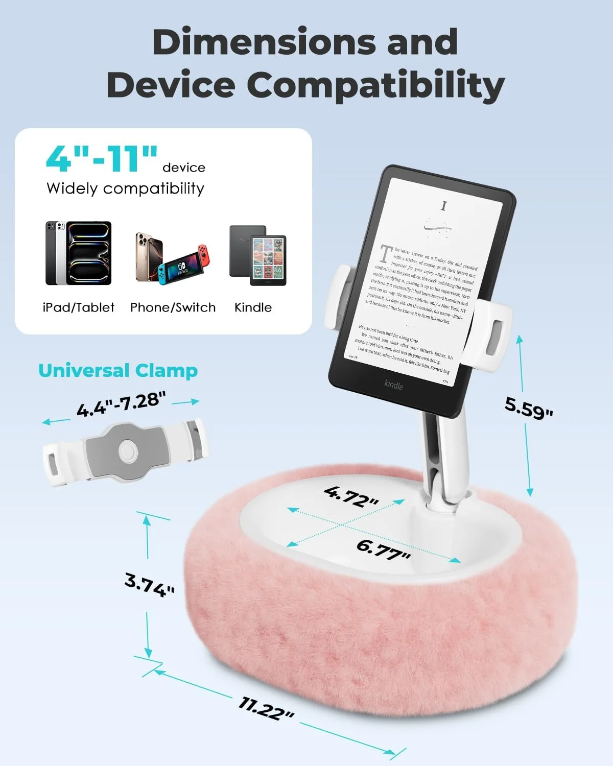 Viozon Tablet Pillow Stand,Kindle Pillow Stand, Compatible with 4-11" Tablet/Phone with Small Bowl, Kindle Holder Accessories,Idea for Reading and Video Watching On Bed,Pink
