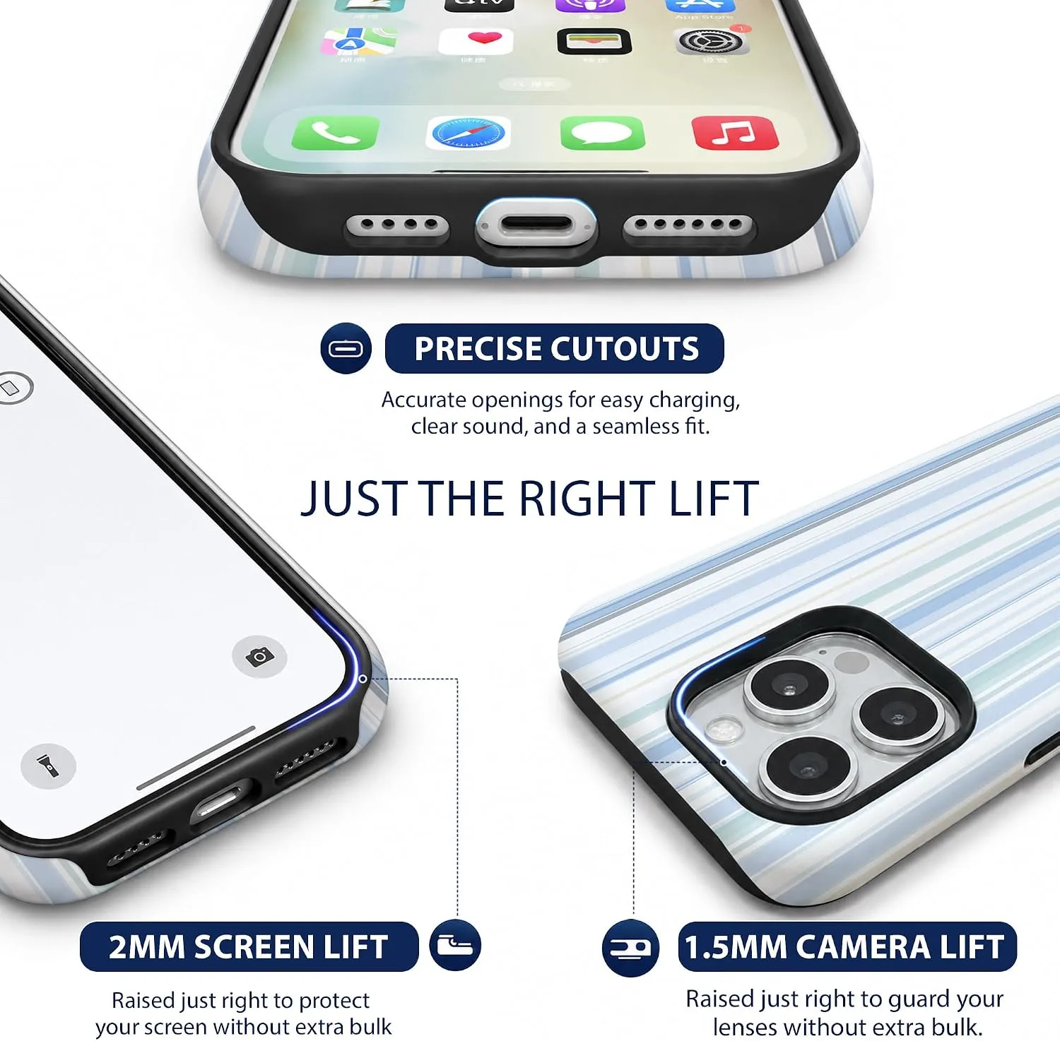 Magnetic for iPhone 15 Pro Max Phone Case, Pastel Blue Striped
