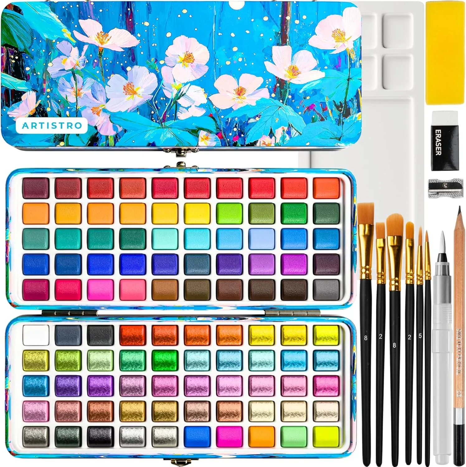 Set de Acuarelas Artistro 100 Colores con Paleta y Pinceles