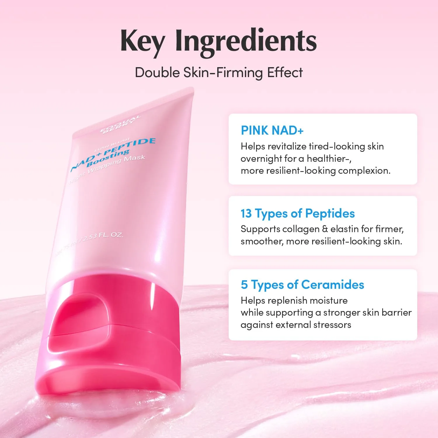 EQQUALBERRY NAD+ Peptide Boosting Night Wrapping Mask | Easy Peel Off Overnight Facial Mask for Face, Neck Lifting & Firming | Glowing Glass Skin | Korean Skin Care, 2.53 fl.oz