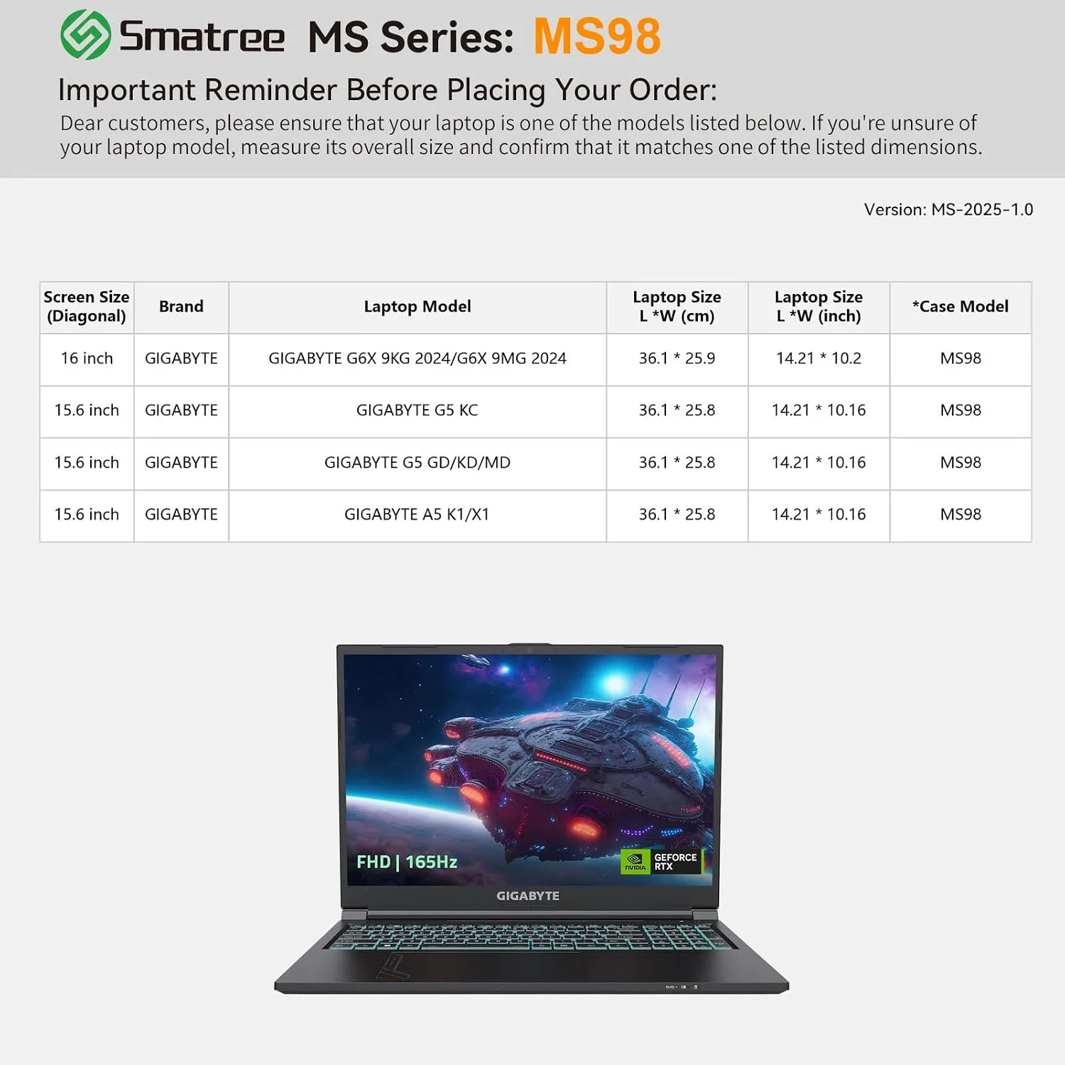 Smatree MS98 Hard Case with Stand for 16 inch GIGABYTE AORUS G6X 9KG 2024